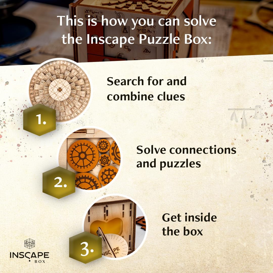 INSCAPE Da Vinci's Marvel Wooden Puzzle Box - Escape Room in A Box Game for Adults with Hidden Compartments - Challenging Brain Teaser & Mind Puzzles - Perfect Birthday Gift for Puzzle Lovers (Great for Game Nights, Team Building, and Escape Room Enthusiasts)
