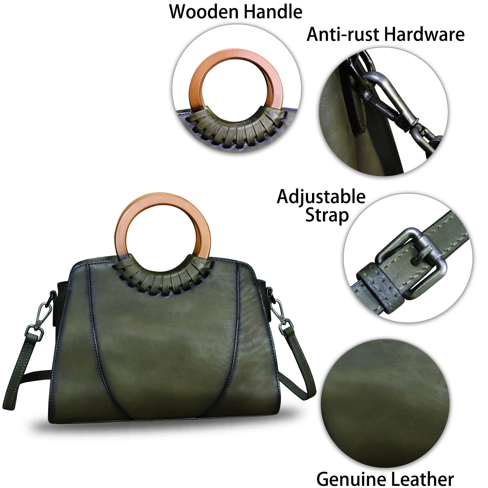 Genuine Leather Top Handle Handbag for Women - Retro Cowhide Satchel Crossbody Shoulder Purse - Perfect for Work, Travel & Everyday Use