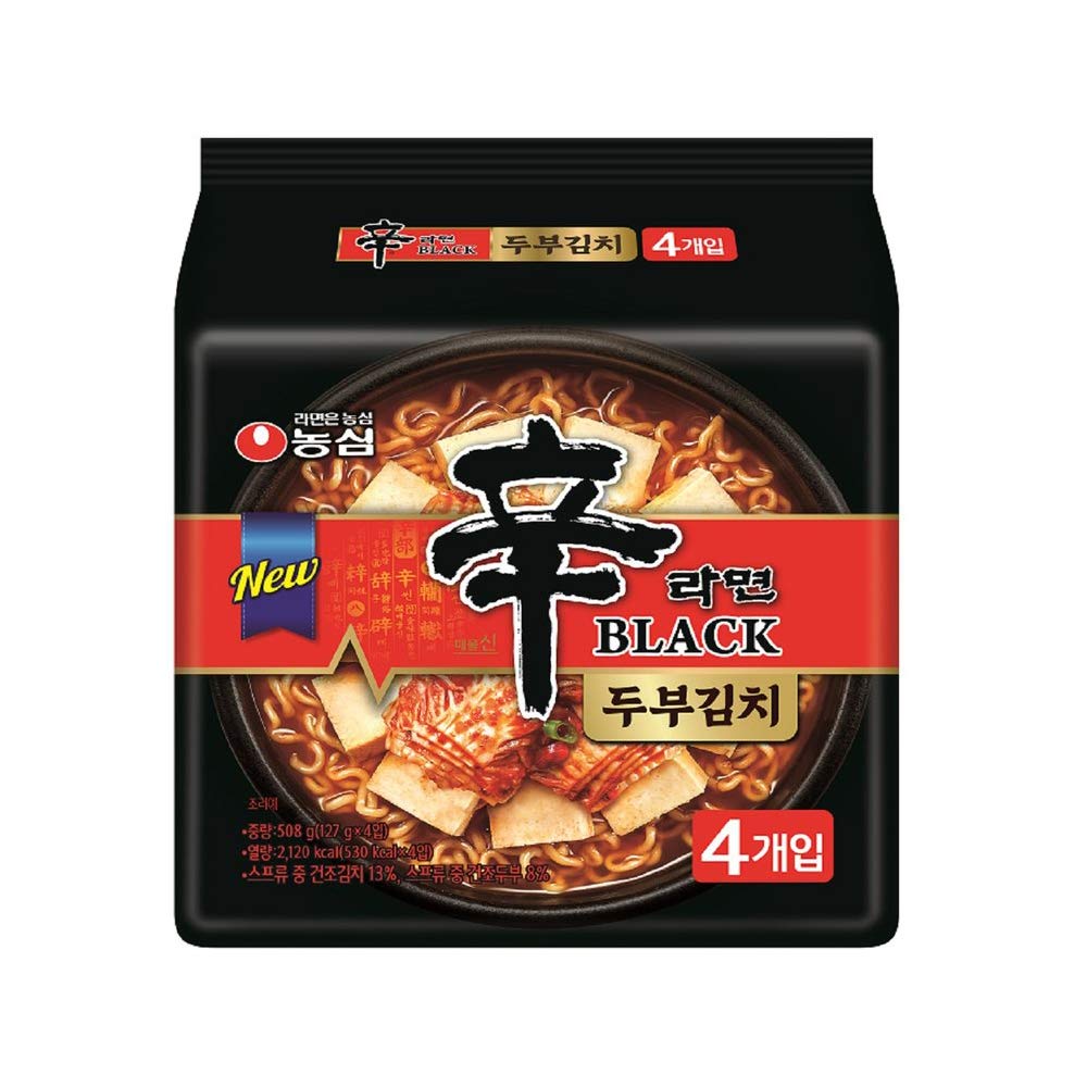 Nongshim Shin Ramyun Black Tofu & Kimchi Noodles - Spicy Korean Ramen Soup (4-Pack) | Authentic Korean Food | Quick & Easy Meal for Lunch, Dinner or Late Night Snack | Overseas Shipping Available