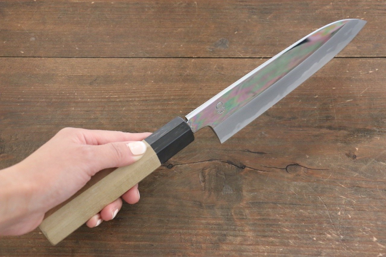 Choyo 180mm White Steel Santoku Knife with Mirrored Finish & Magnolia Wood Handle - Perfect for Slicing, Dicing, and Chopping Vegetables, Meat, and Fish in Professional Kitchens and Home Cooking