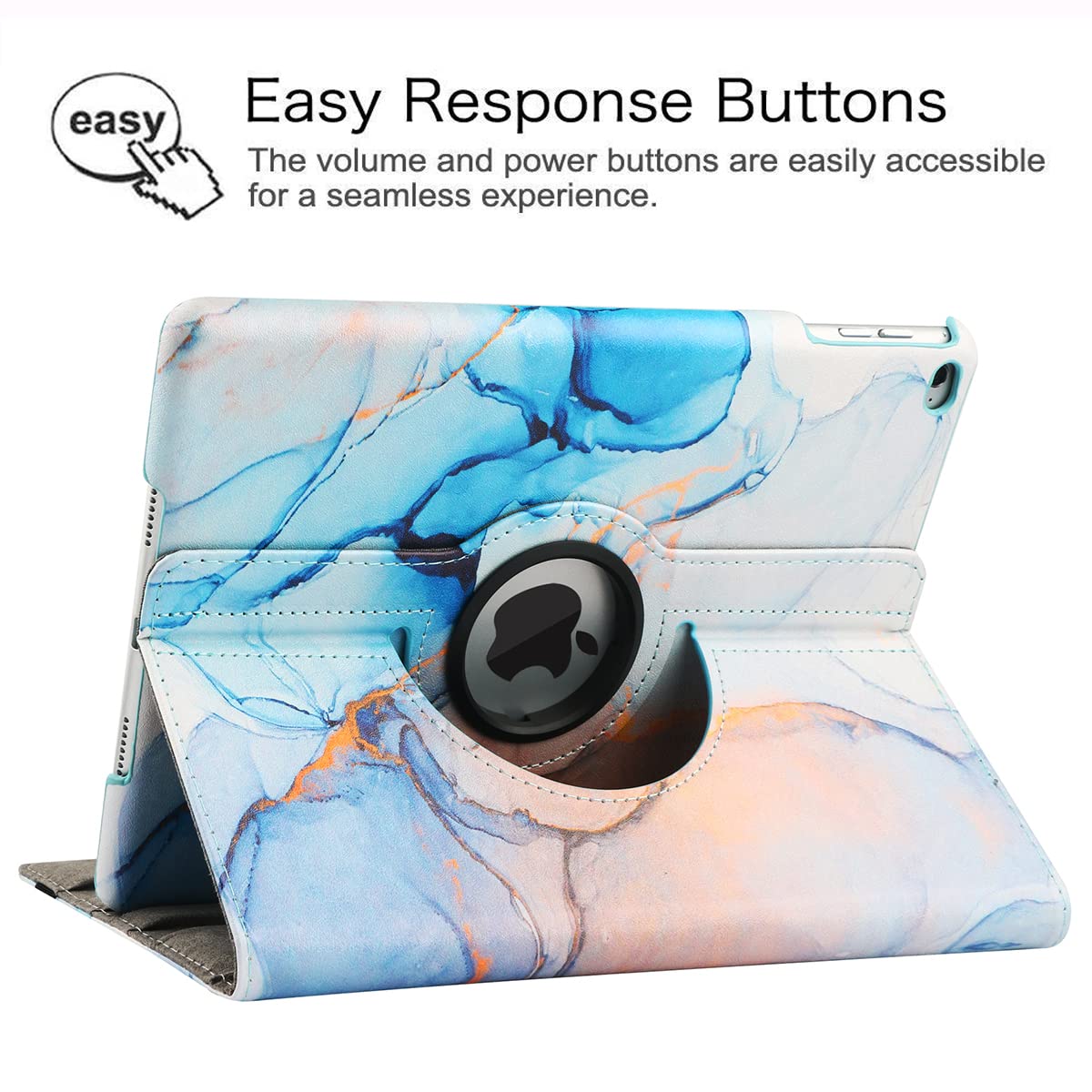 360° Rotating Stand Protective Case for iPad 9.7 inch (5th/6th Gen) & iPad Air 2 - Auto Sleep/Wake Smart Cover with Marble Blue Design | Perfect for Work, Study & Entertainment