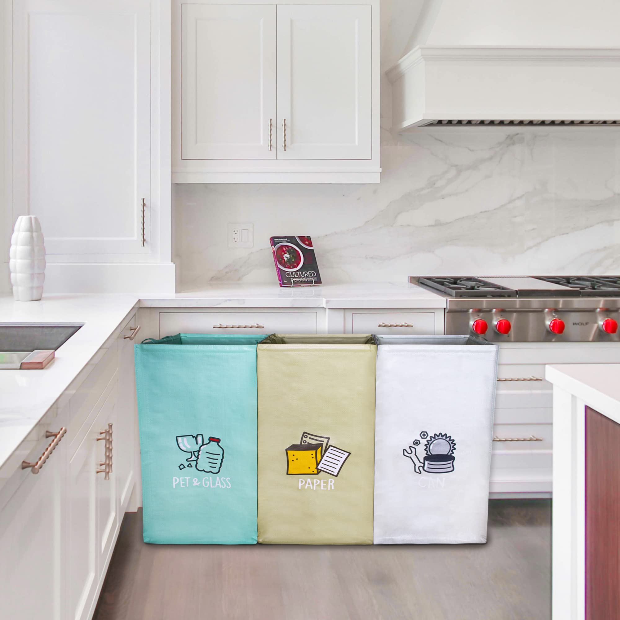 **42 Gallon Reusable Waterproof Recycling Bags - 3-Pack Kitchen & Home Waste Bin Combo for Trash & Recycling Separation | Eco-Friendly & Durable for Indoor & Outdoor Use**