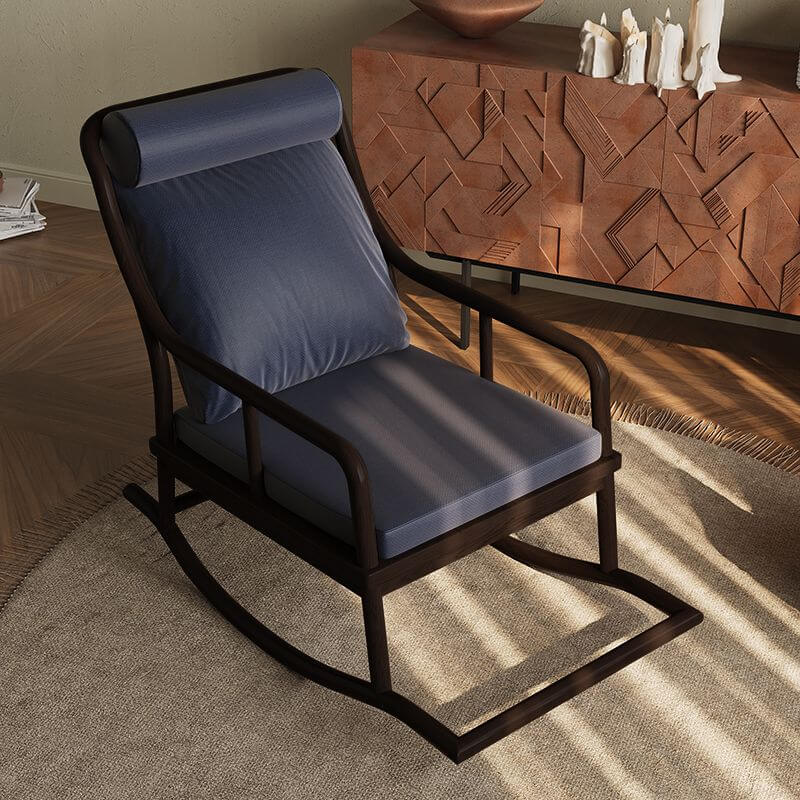 Premium Wooden Rocking Chairs for Front Porch - Midnight Black/Chalk/Azure Craftsman Style with Rear Support & Stationary Base | Perfect for Relaxing, Outdoor Decor & Country Home Sitting Areas