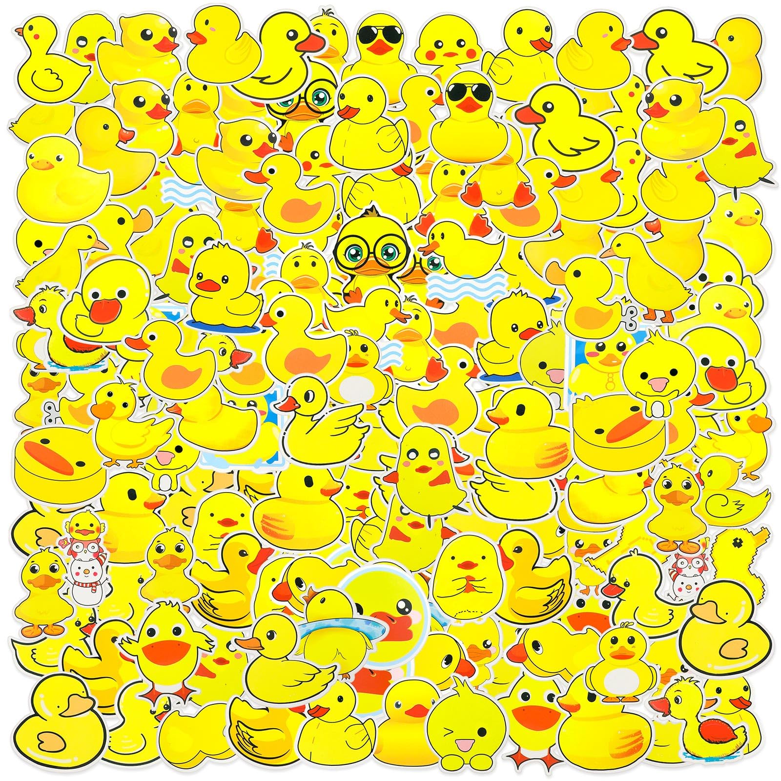 Sabary 200 Pcs Bulk Waterproof Duck Stickers - Cute Yellow Vinyl Decals for Water Bottles, Laptops, Luggage, Phones, Skateboards & Refrigerators | Perfect for Teens, DIY Crafts & Home Decor