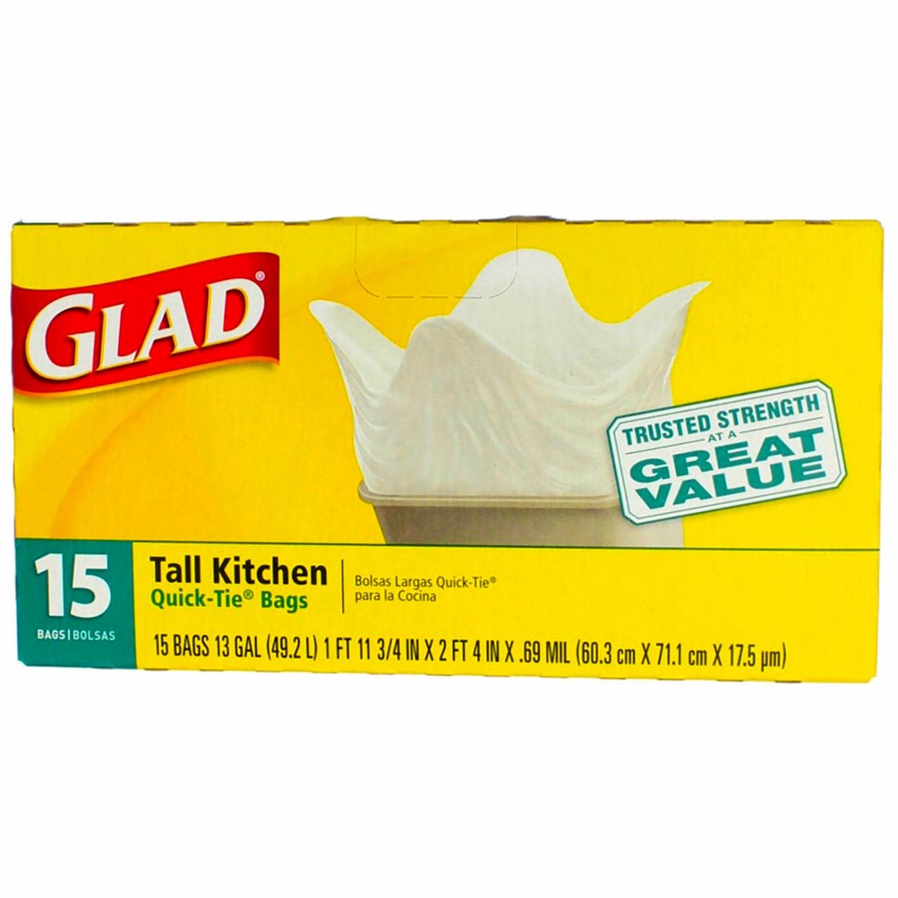 Glad Tall Kitchen Trash Bags - 15 Count, 13 Gallon, Strong & Leak-Proof for Home, Office & Outdoor Use