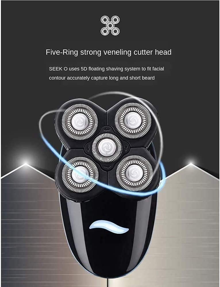 KouRy 5-in-1 Electric Shaver for Men - USB Fast Charging, IPX7 Waterproof Rotary Razor with Hair Clipper, Facial Cleansing Brush, Nose & Ear Trimmer - Perfect for Travel, Gym & Daily Grooming Routine