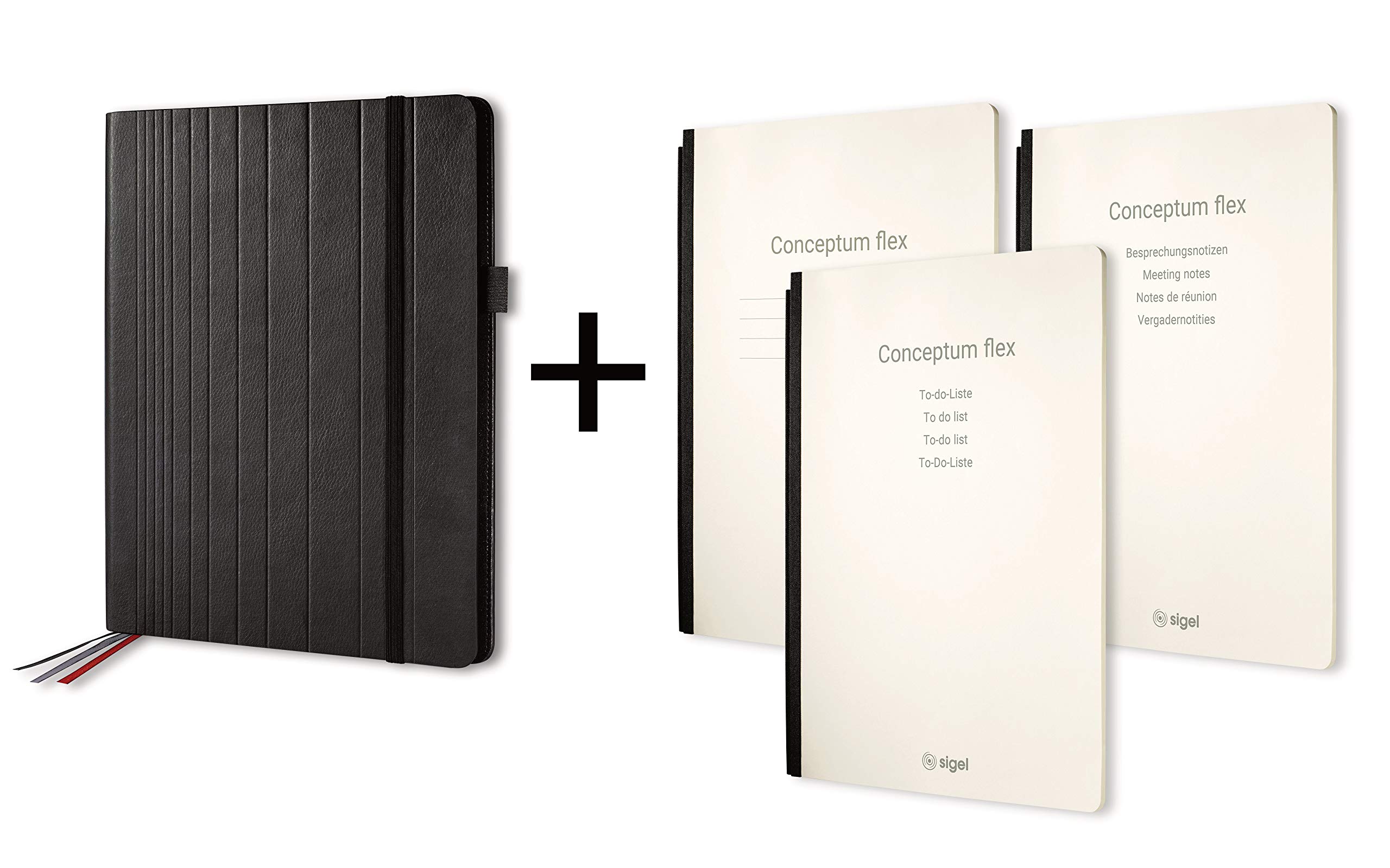 SIGEL CF130 Business Organizer Conceptum Flex - A4 Size Faux Leather Notebook Set (3-Pack) - Perfect for Office, Meetings & Professional Note-Taking