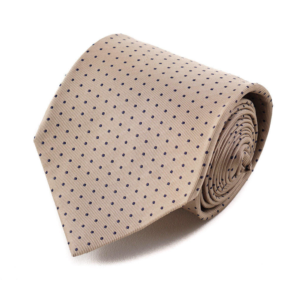 Isaia Gold and Navy Polka Dot Silk Tie for Men - Elegant Formal Necktie for Business, Weddings & Special Occasions