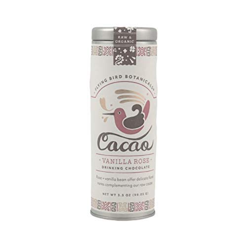 Organic Vanilla Rose Drinking Chocolate with Raw Cacao - Delicious Luxury Hot Cocoa Mix with Floral Notes (3.5oz Decorative Tin, 14 Servings) - Perfect for Romantic Evenings, Gifts & Cozy Winter Nights