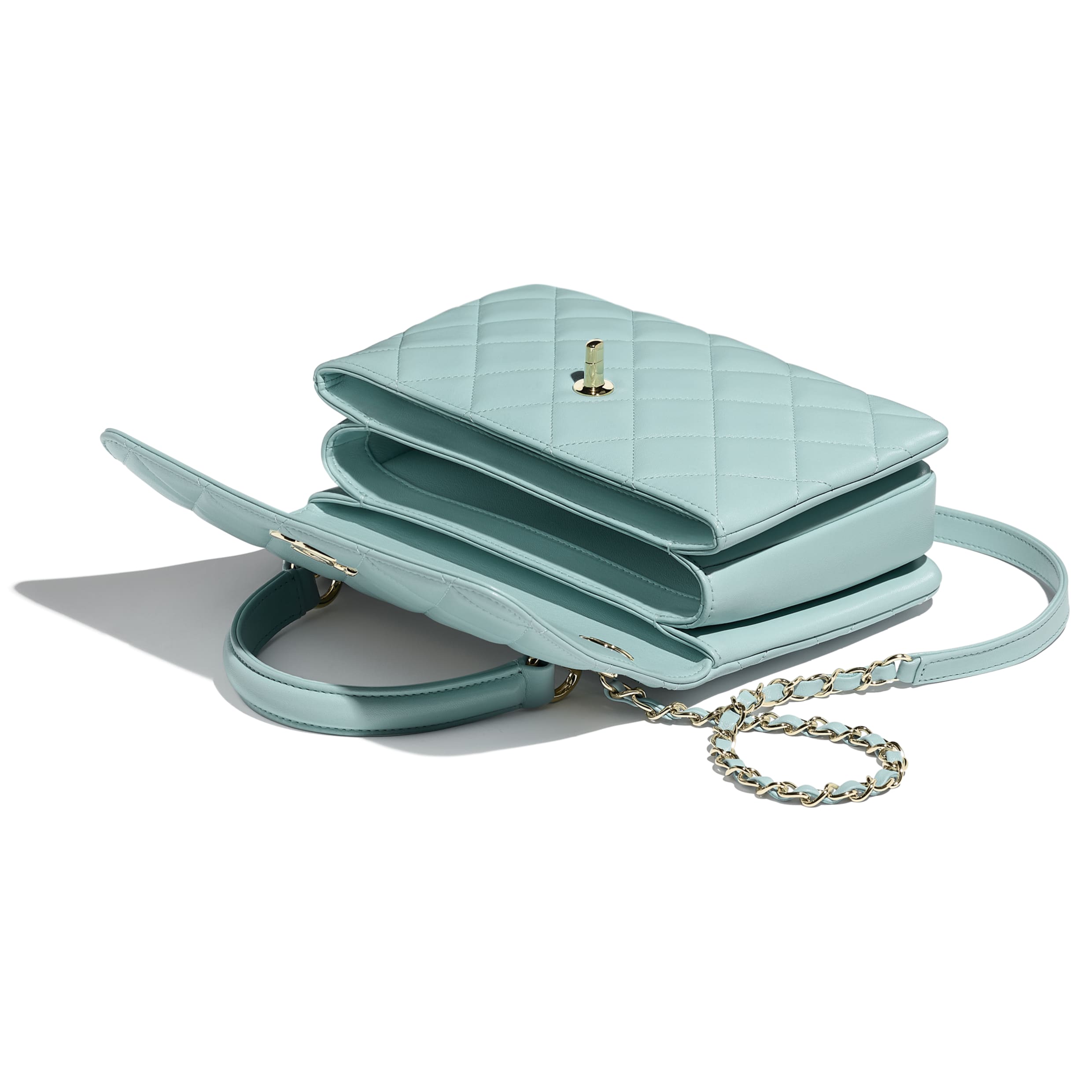 Chanel Small Flap Bag With Top Handle Light Blue Gold - Luxury Crossbody Shoulder Bag for Women, Perfect for Date Night & Special Occasions