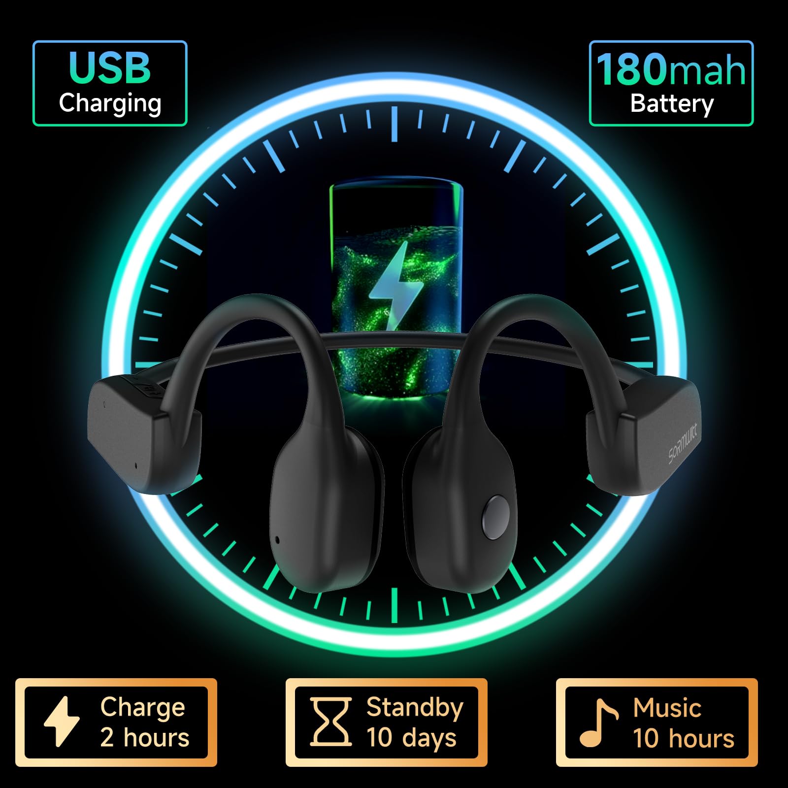 Bluetooth 5.2 Bone Conduction Headphones - Open-Ear Wireless Sport Earphones, IPX67 Waterproof for Running, Cycling, Walking - Perfect for Outdoor Activities, Gym Workouts & Commuting - Black