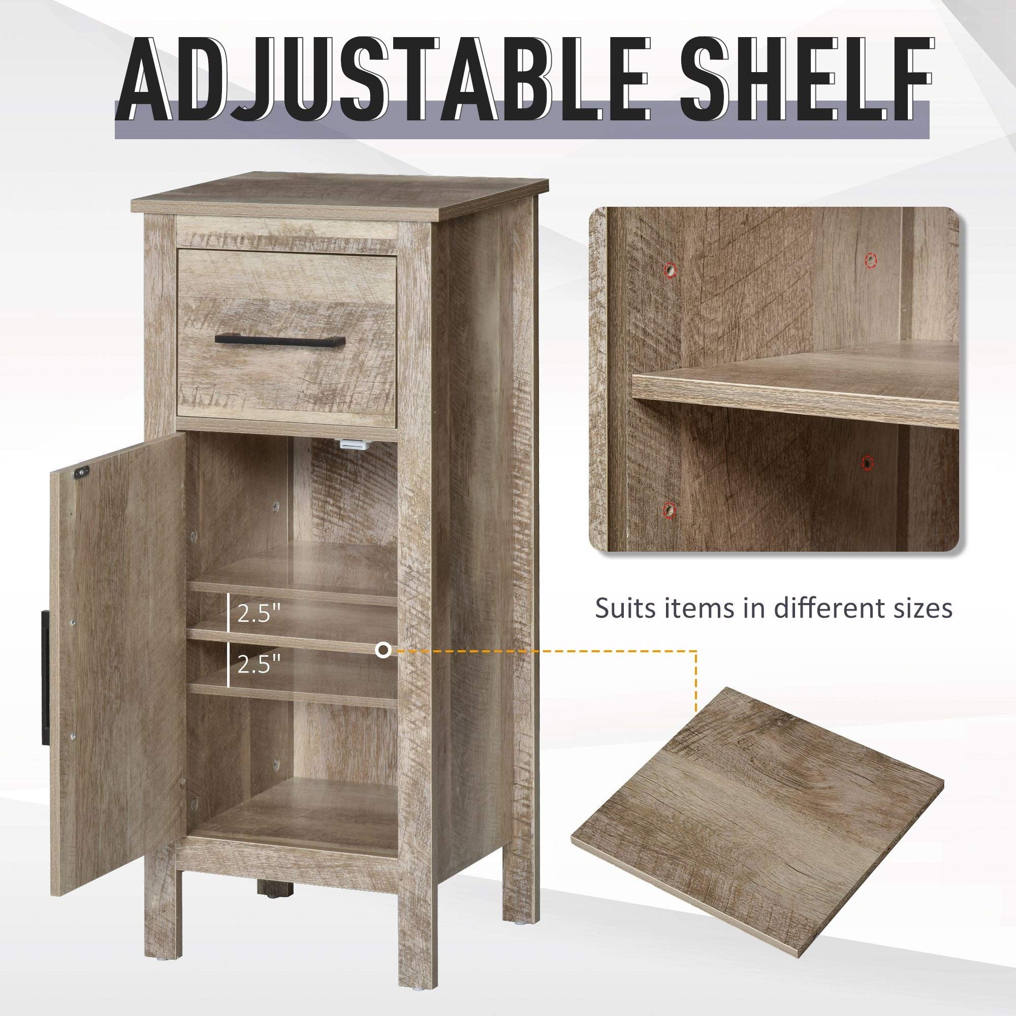 Modern Bathroom Floor Cabinet with Drawer & Adjustable Shelf - Barnwood Yellow Storage Cupboard for Bathroom, Entryway or Living Room - Perfect for Organizing Towels, Toiletries & Home Decor
