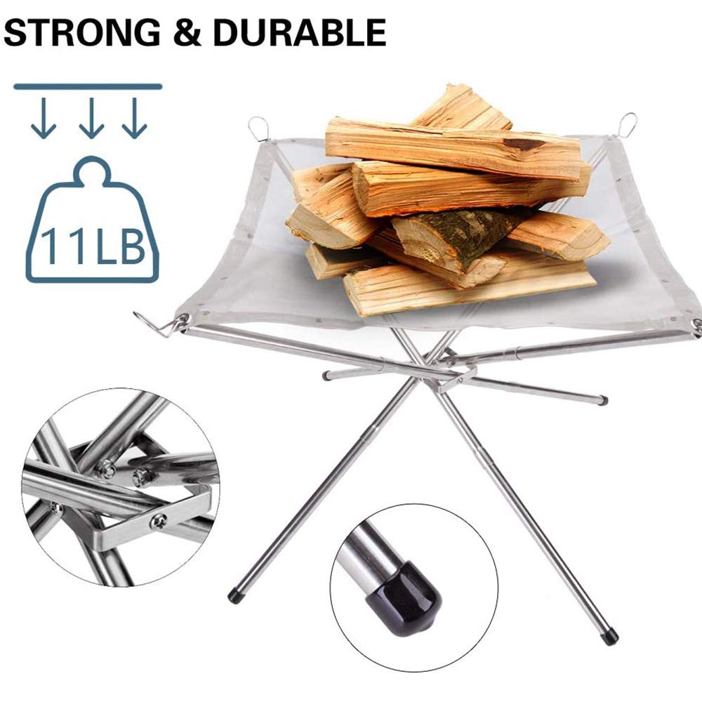 Portable Stainless Steel Fire Pit - Foldable Mesh Fireplace with Heat-Resistant Design & Carry Bag - Perfect for Camping, Backyard, Beach, Patio & Outdoor Gatherings - Ideal for S'mores, Bonfires & Picnics