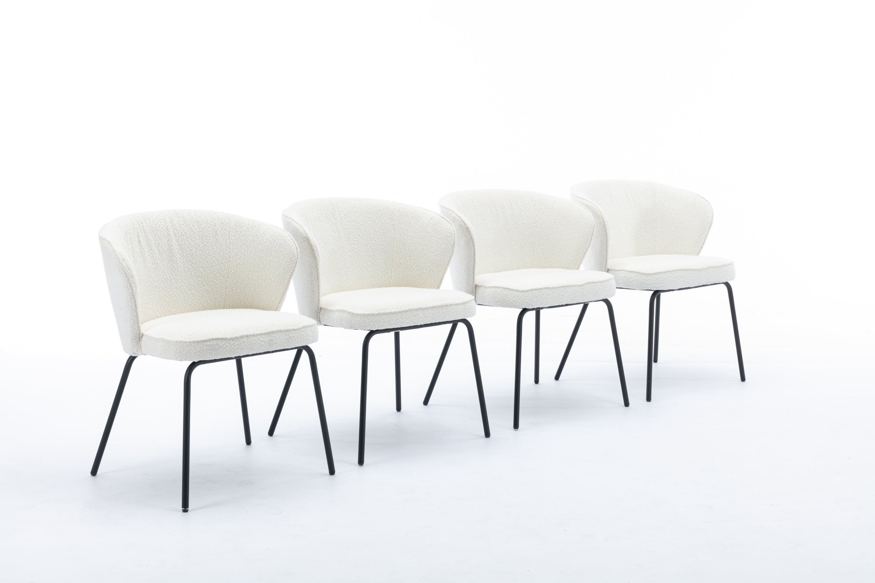 Set of 2 Modern Boucle Fabric Dining Chairs with Black Metal Legs in Ivory - Comfortable Upholstered Side Chairs for Kitchen, Dining Room, and Office Use