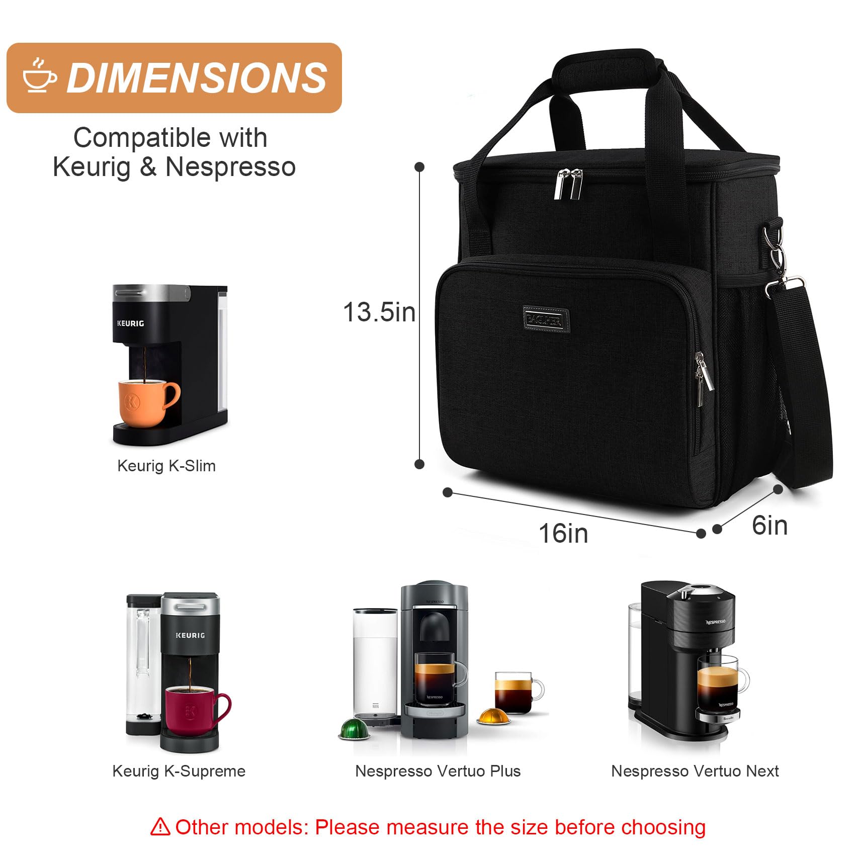 Portable Coffee Maker Travel Bag for Keurig K-Slim & K-Supreme - Compact Carrying Case with Adjustable Shoulder Strap - Perfect for Office Commute, Camping Trips & Air Travel (Black)