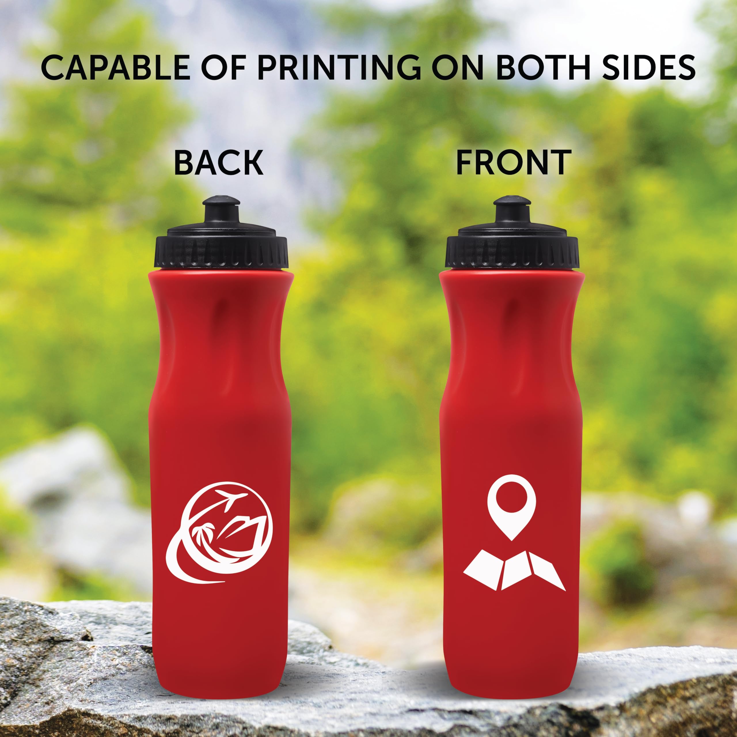 50 Pack 26oz Customizable Plastic Water Bottles with Black Push Top Lid - Bulk Water Bottles for Sports, Gym, School & Outdoor Activities - Red Color (Logo/Text Printing Available)