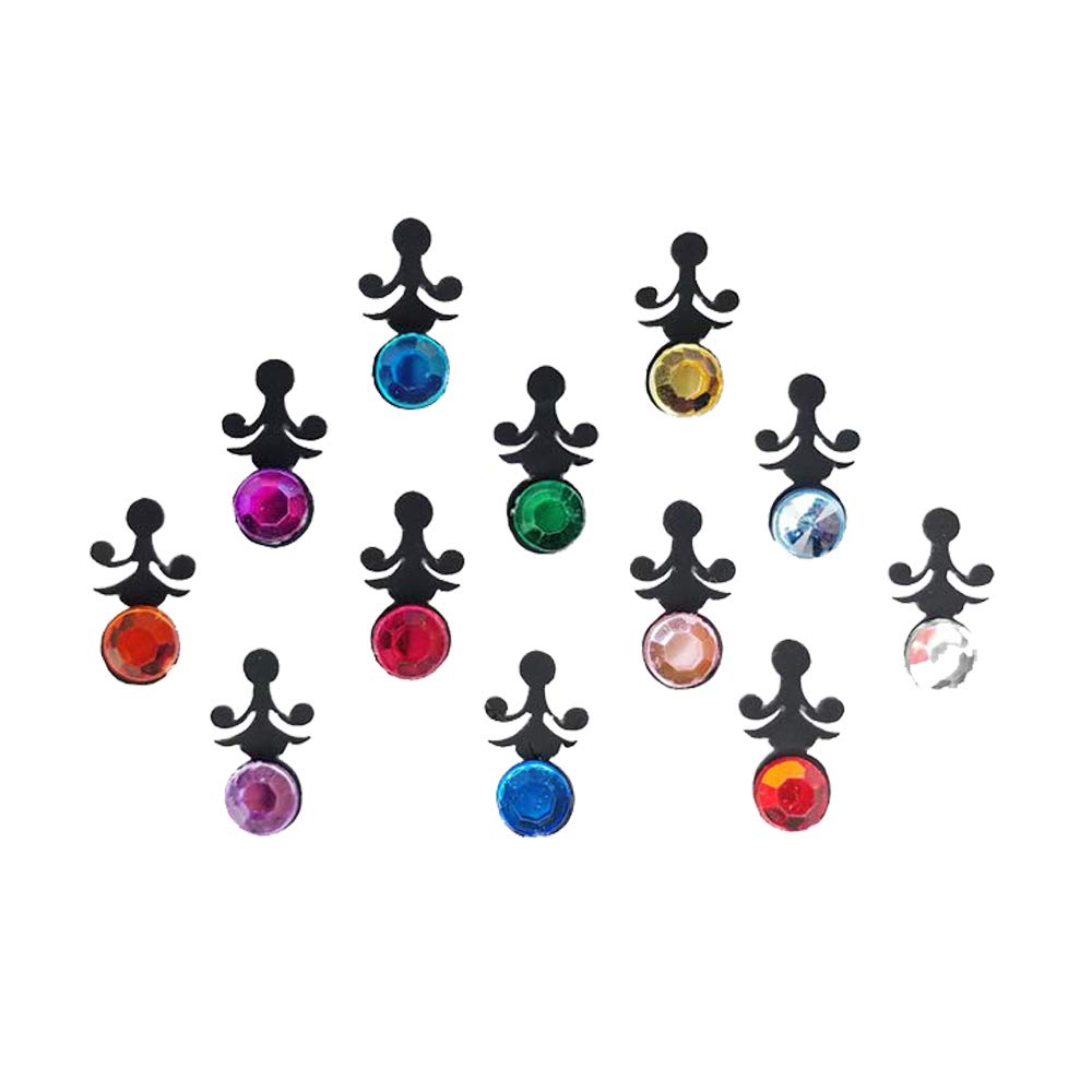 Comet Busters Elegant Black Bindi with Multicolor Gemstones (10mm) - Perfect for Indian Weddings, Festivals & Cultural Events | BIN286
