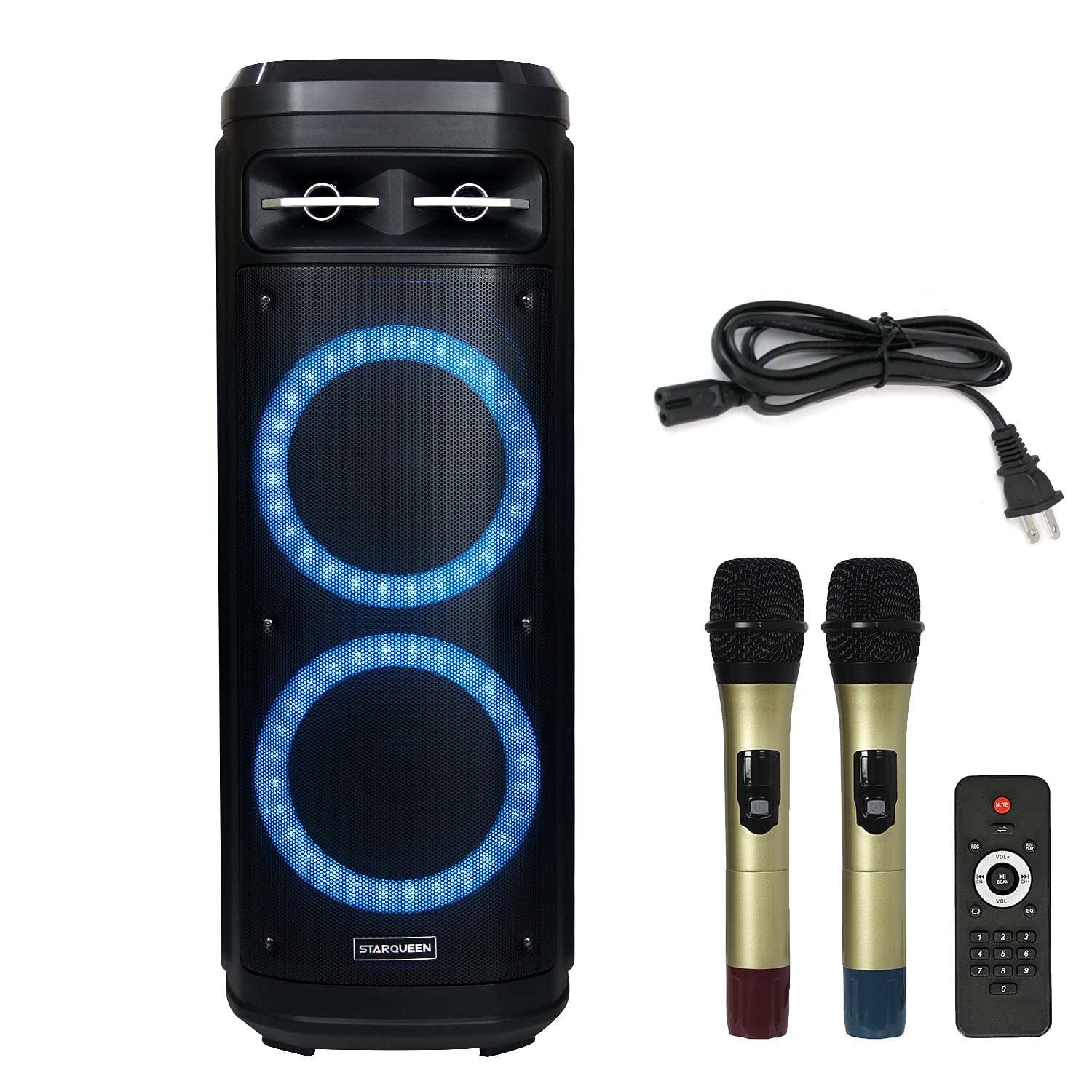 STARQUEEN Professional Karaoke Machine with Bluetooth, Dual 10-inch Woofers & Colorful DJ Lights - 2 Wireless Microphones Included | Perfect for Home Parties, Karaoke Nights, Classroom Presentations & Public Speaking