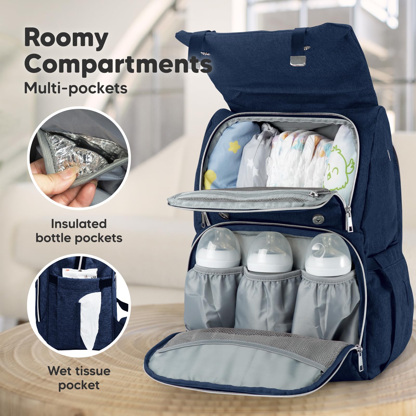 KeaBabies Baby Diaper Backpack - Large Waterproof Diaper Bag for Boys & Girls, Travel Backpack with Changing Pad (Navy Blue) | Perfect for Daycare, Travel & On-the-Go Parents