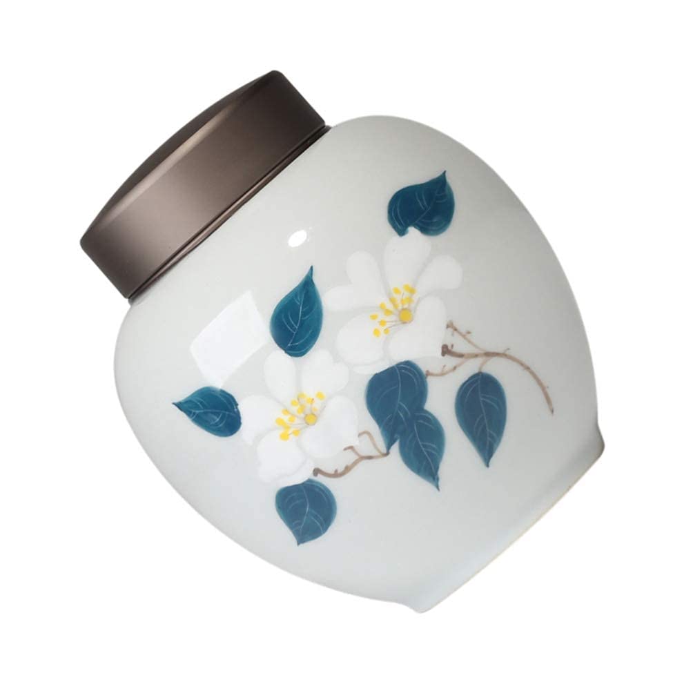 Hand Painted Ceramic Tea Leaf Canister - Airtight Food Storage Jar for Tea, Coffee Beans, Nuts, Candy, Sugar & Cereals | Multipurpose Kitchen Container for Pantry, Office & Home Decor
