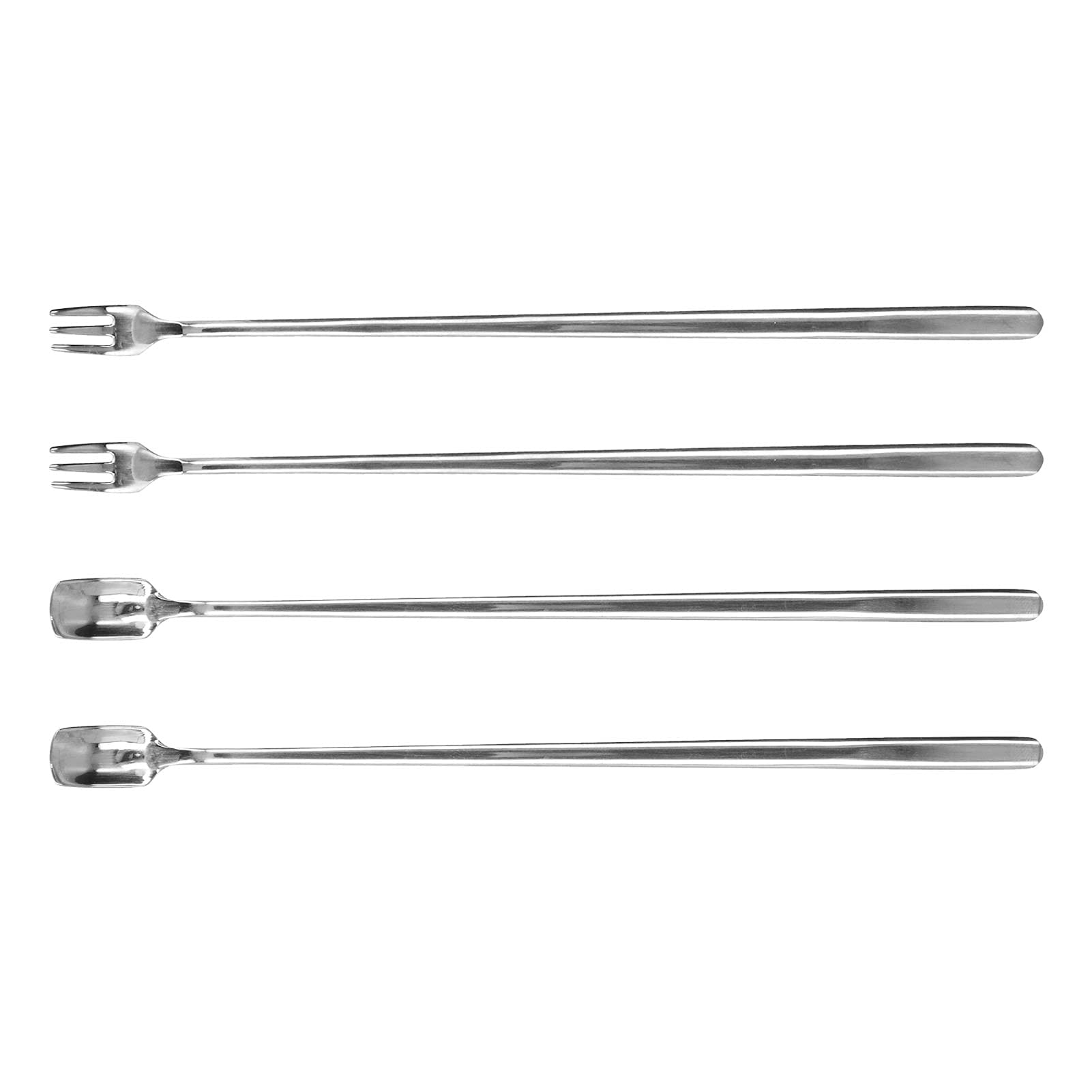 4-Piece Stainless Steel Coffee Spoon & Fork Set - Durable Long Handle, Polished Electroplating for Cafe, Bar, and Home Use (Silver) | Perfect for Espresso, Desserts, and Tea Parties