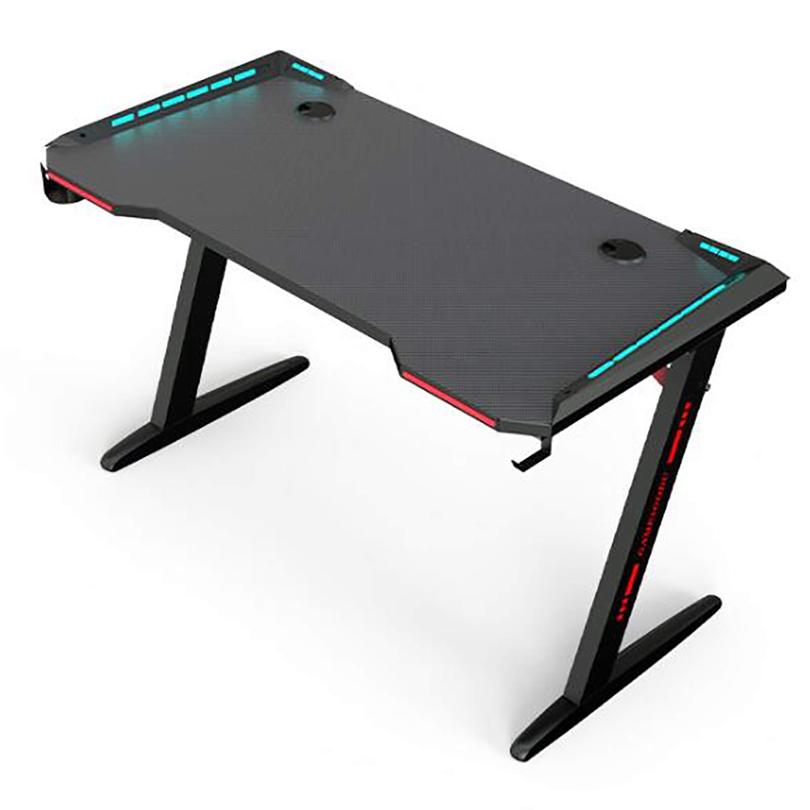 Yizc Ergonomic Z-Shaped Gaming Desk with RGB LED Lights - Carbon Fiber Home Office Computer Desk, Study Desk & PC Writing Table (100x60x74cm/39x24x29in) - Black | Perfect for Gaming Setups, Home Office & Workspaces with Headphone Hook & Cup Holder