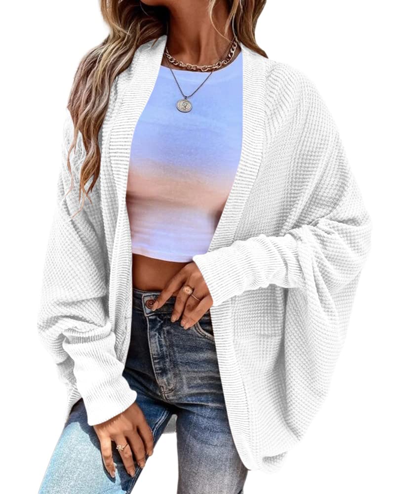 Jeemery Women's Lightweight Open Front Cardigan Sweater - Batwing Long Sleeve Knit Casual Cover-Up for Spring & Fall | Perfect for Office, Travel and Lounge Wear