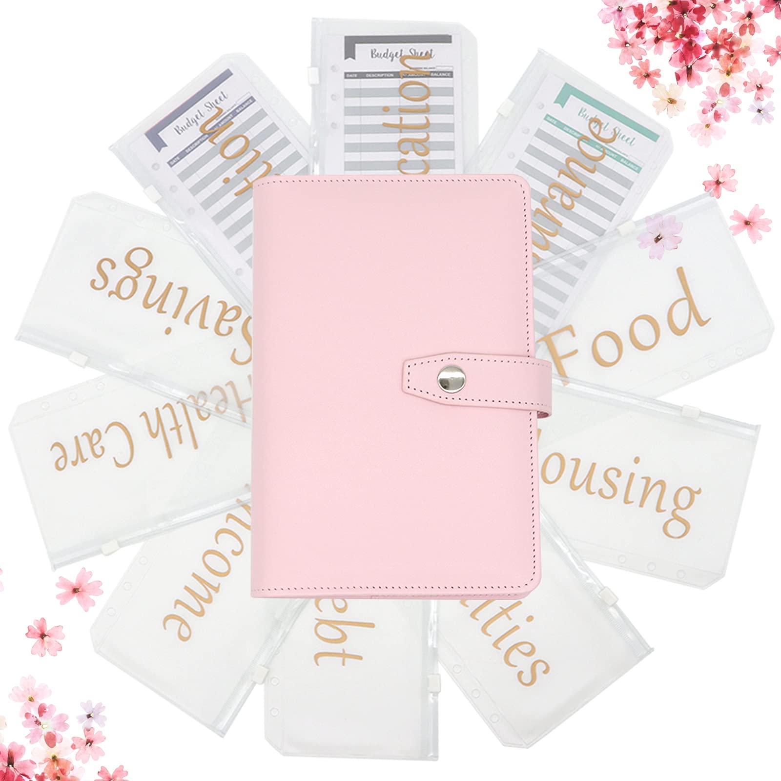 Budget Binder with Zipper Envelopes - Money Organizer & Cash Envelopes Wallet for Saving - A6 Bill Book & Budget Planner for Personal Finance - Perfect for Cash Budgeting, Expense Tracking & Financial Planning (Pink)