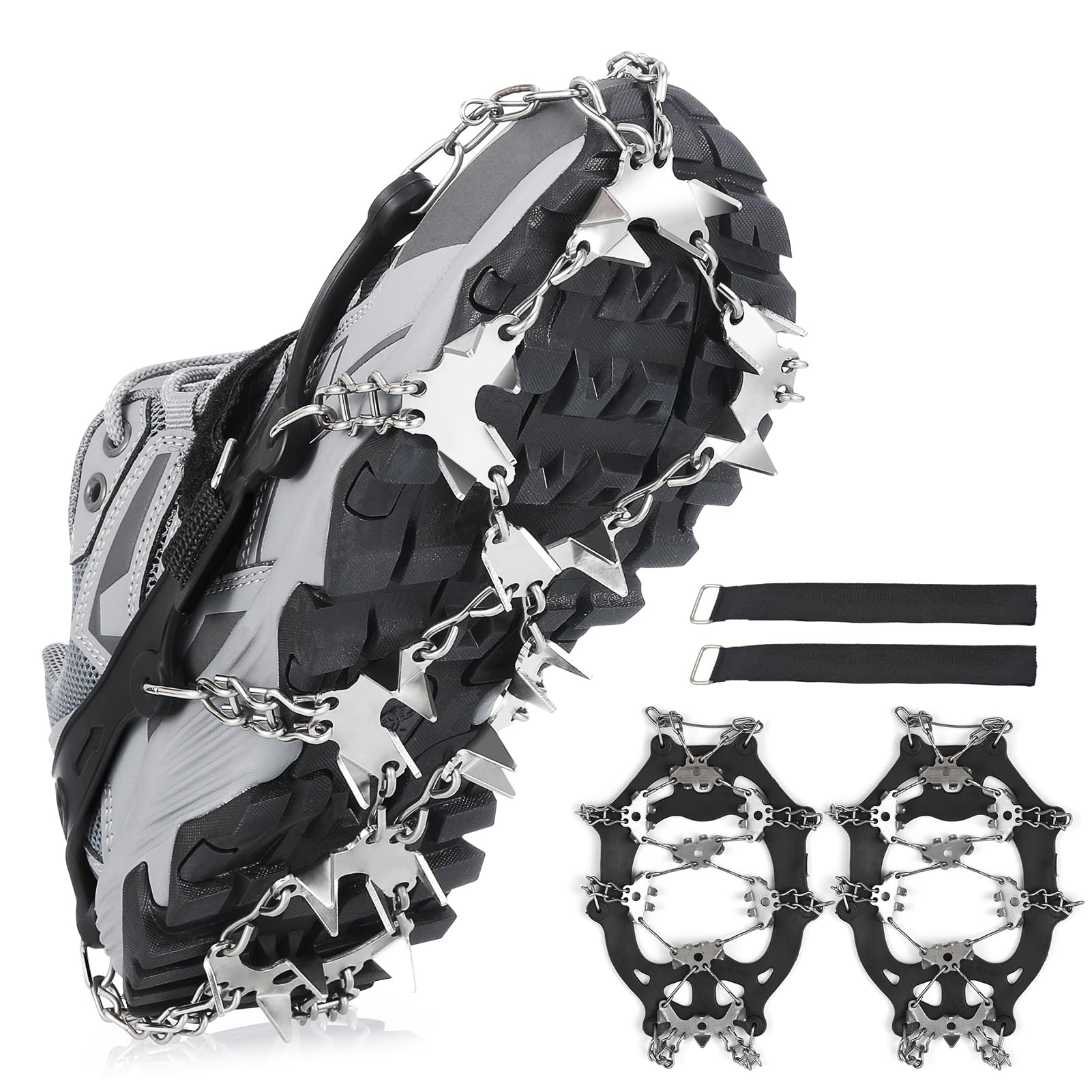 Premium 24/32 Spike Ice Cleats for Shoes & Boots - Non-Slip Crampons for Walking, Jogging, Hiking on Snow & Ice - Traction Grip for Men & Women - Ideal for Winter Outdoor Activities, Mountain Climbing & Icy Commutes