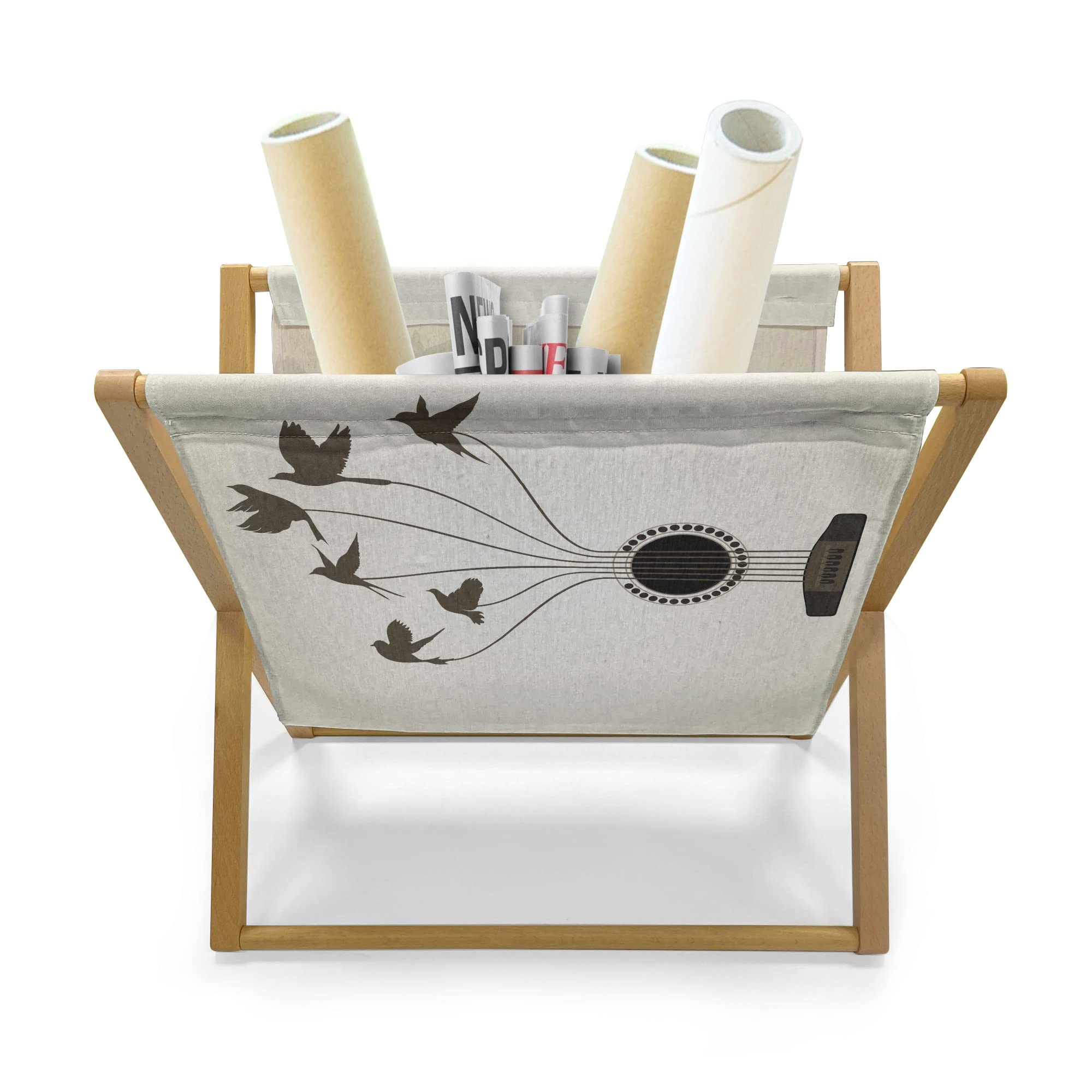 Lunarable Music Magazine & Book Holder - Bird Silhouettes Guitar Strings Abstract Design Floor Rack - 22x19 Inch Sepia Black Beige - Perfect for Living Room, Office & School Organization
