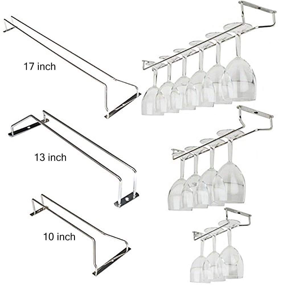 Premium Stainless Steel Under Cabinet Wine Glass Rack - 13 Inch Chrome Hanging Stemware Holder for Kitchen, Bar & Dining Room | Space-Saving Wine Glass Storage Organizer for Home & Commercial Use