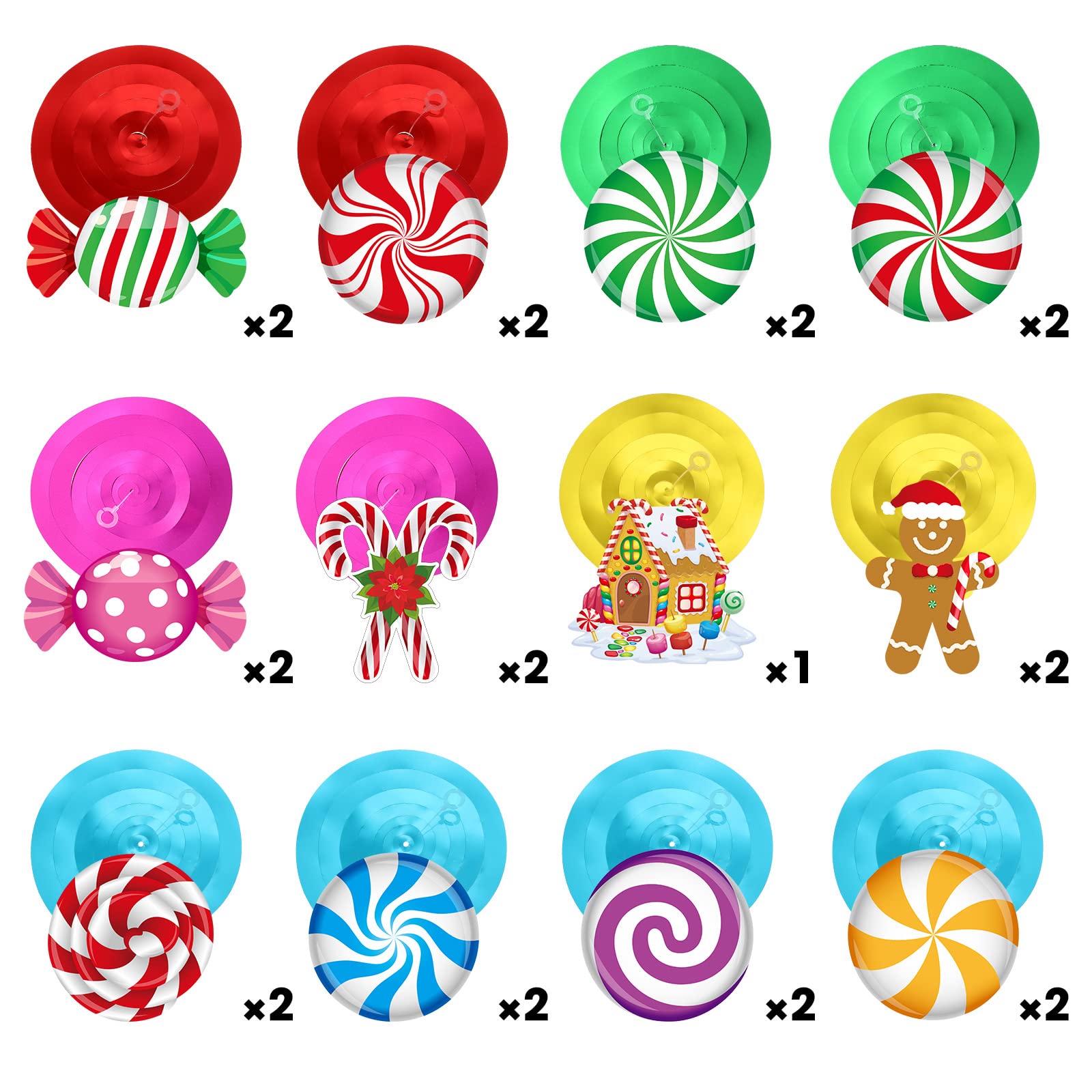53 Pcs Christmas Hanging Swirl Decorations Set - Gingerbread Man, Candy & Red Cardinal Ornaments for Xmas Tree, Ceiling & Holiday Party Decor | Perfect for Home, Office & Festive Gatherings