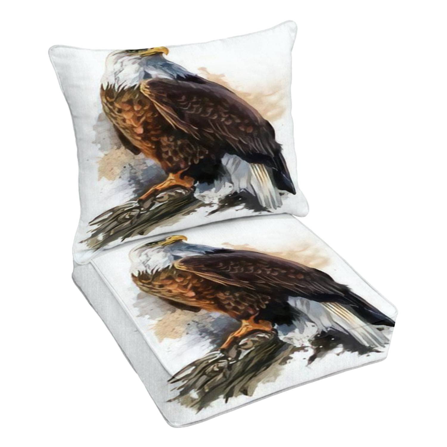 Premium Outdoor Deep Seating Cushion Set - Bald Eagle Watercolor Design - Durable Patio Furniture Replacement Cushions for Lounge Chairs & Conversation Sets - Perfect for Backyard, Deck, and Poolside Relaxation