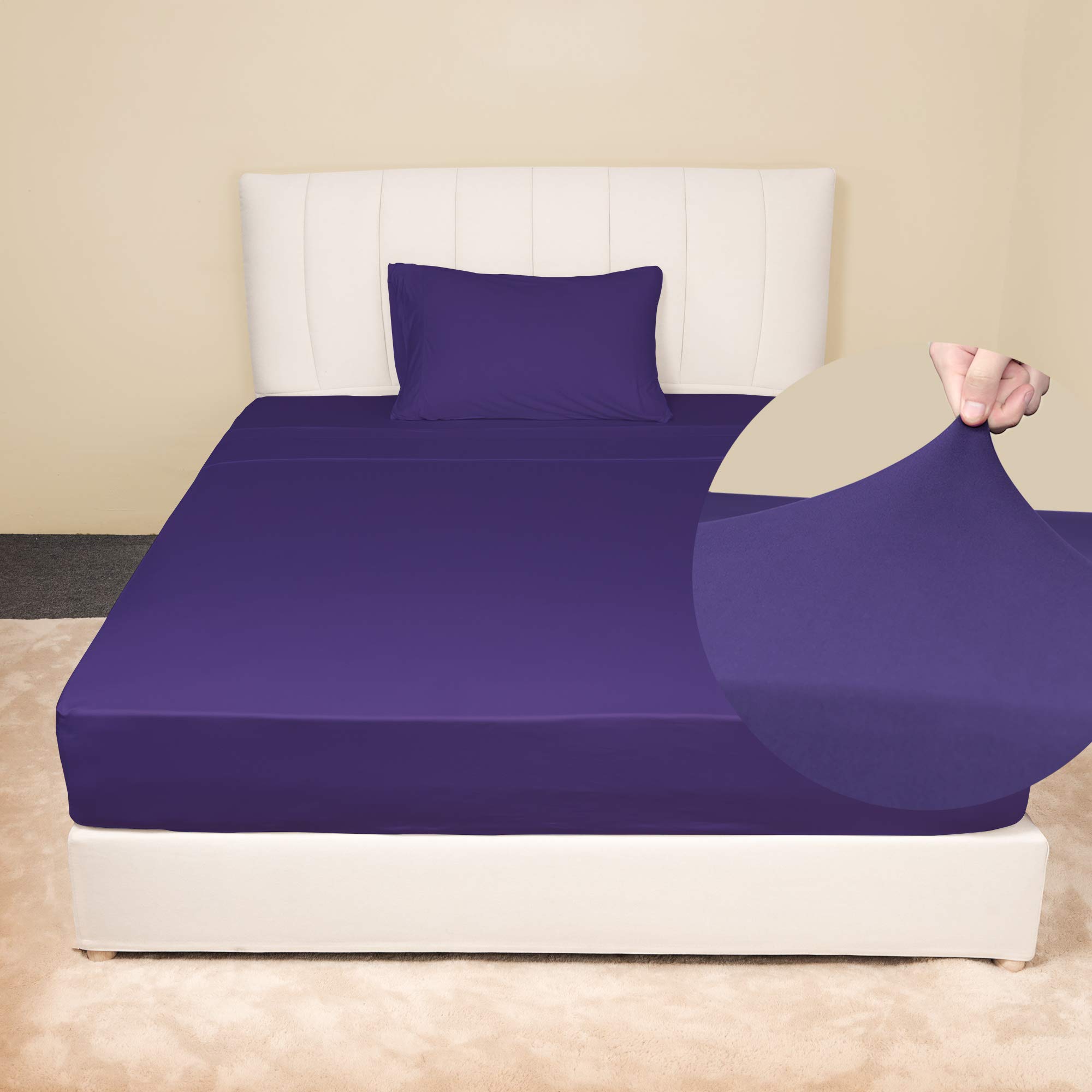 Stretch Purple Sheets Set Twin Size - Ultra Soft Microfiber Jersey Knit Bedding, 4-Way Stretch Fits Most Mattresses, Wrinkle Resistant 3-Piece Set (Twin/Twin XL) - Perfect for Kids' Rooms, Guest Beds & College Dorms