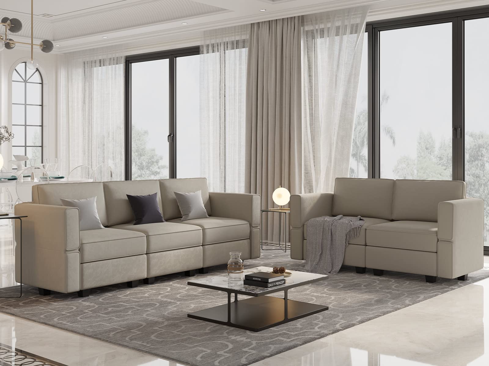 Belffin 2-Piece Modular Sofa and Loveseat Set with Storage Seats - Grey Living Room Furniture for Small Spaces | Perfect for Apartments, Dorms & Cozy Home Decor