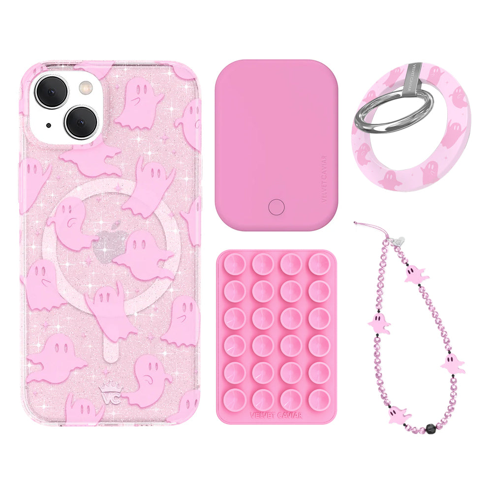 Ghosted Pink Glitter iPhone Case with Grip - Shockproof Protective Cover for iPhone 13/14/15 Pro Max - Cute Sparkly Phone Case for Women Girls (Perfect for Parties, Daily Use & Gift Giving)