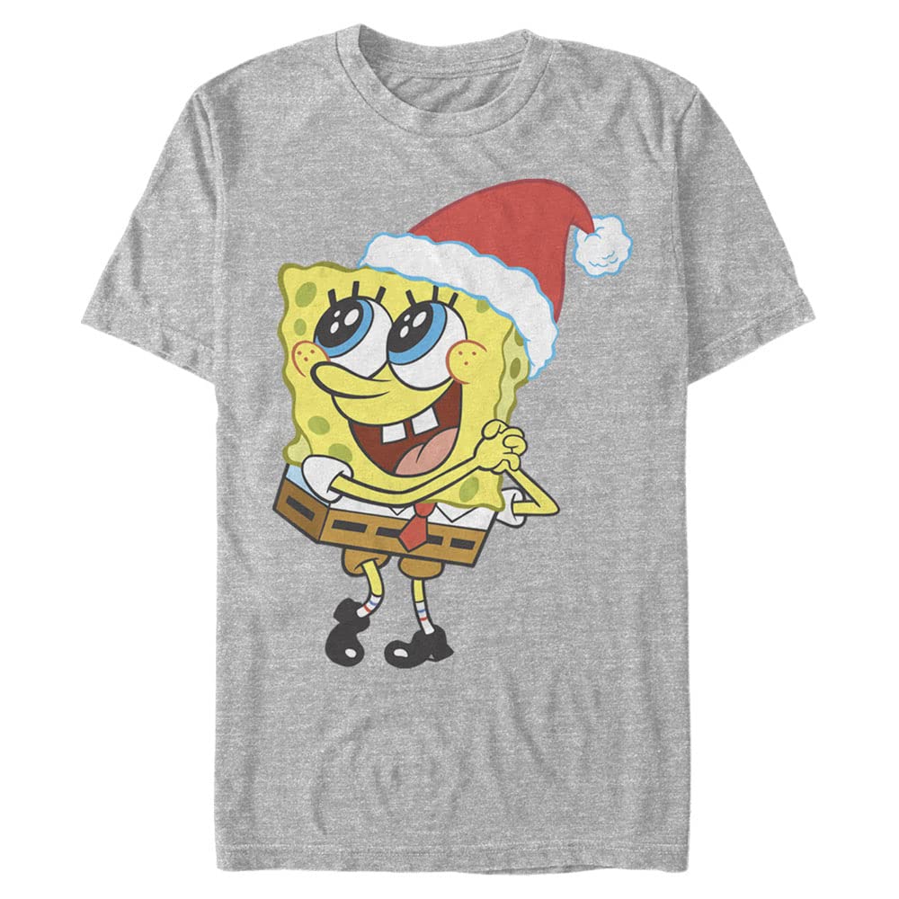 SpongeBob SquarePants Santa Hat Men's Big & Tall Short Sleeve T-Shirt - Christmas Holiday Party Outfit & Cartoon Character Apparel