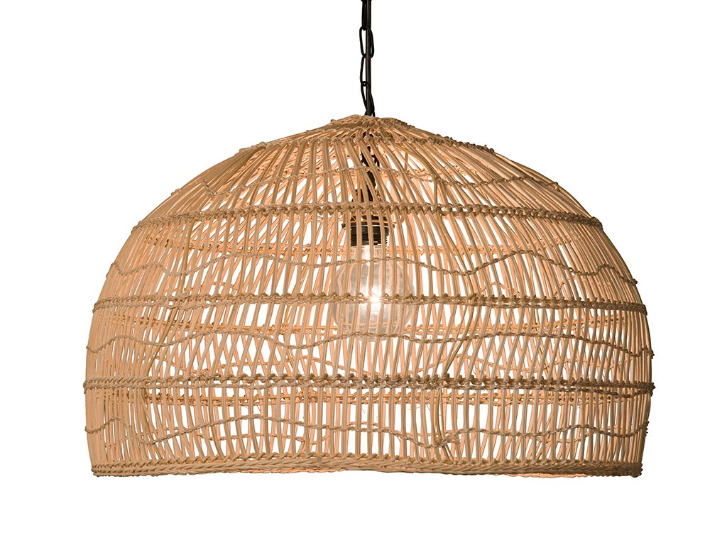 KOUBOO Open Weave Rattan Pendant Light - Modern Dome Ceiling Lamp with Natural Cane Weaving for Kitchen, Dining Room, Bedroom & Hallway | Boho Chic Home Decor Lighting Fixture | Perfect for Farmhouse, Coastal & Bohemian Interior Design Styles
