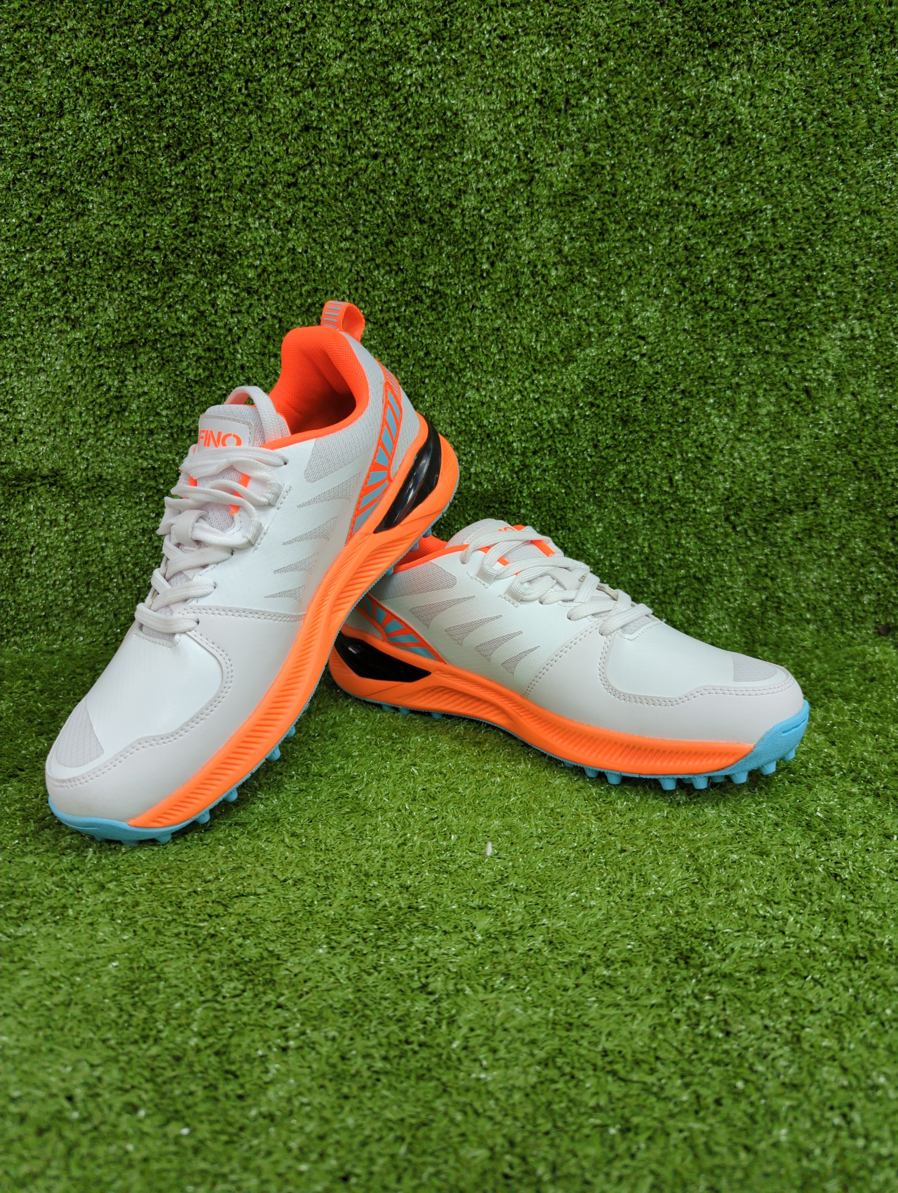 FINO C 14 Junior Cricket Shoes for Boys & Girls - White & Orange Sports Shoes with Non-Slip Sole - Perfect for Cricket Matches, Training & Outdoor Sports