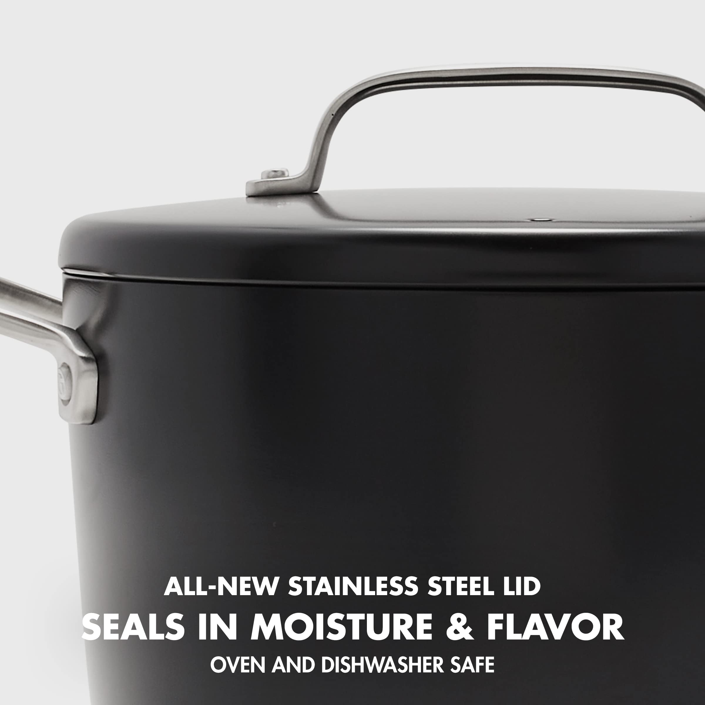 GreenPan GP5 8QT Hard Anodized Stock Pot with Ceramic Nonstick Coating - PFAS-Free, Induction Compatible, Dishwasher & Oven Safe (Black) - Perfect for Healthy Cooking, Soups, Stews & Pasta Dishes