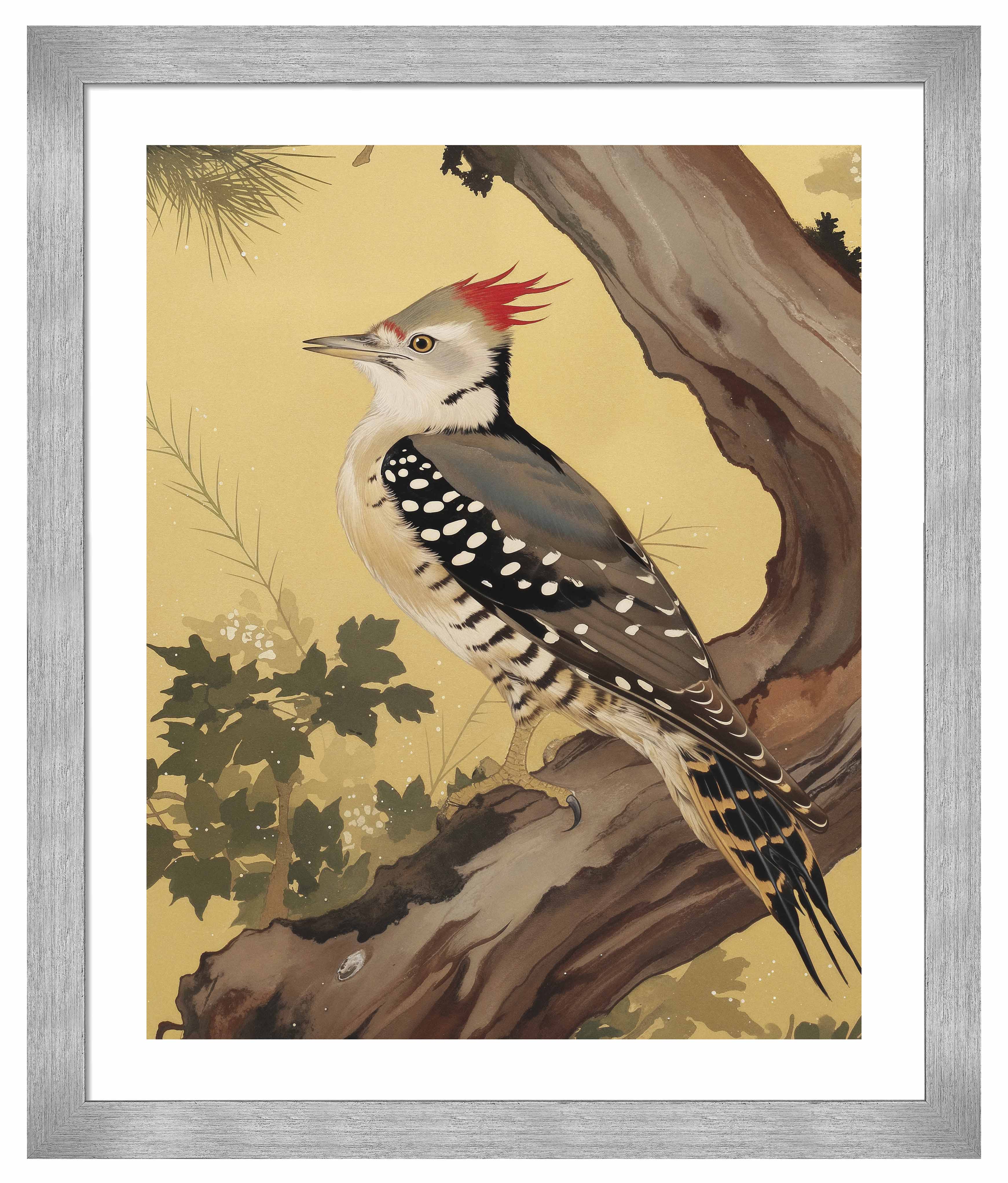 Echoes of the Forest Woodpecker in Pine Haven - Nature Inspired Wall Art Prints for Home & Office Decor | Wildlife Bird Painting for Living Room, Bedroom, or Study