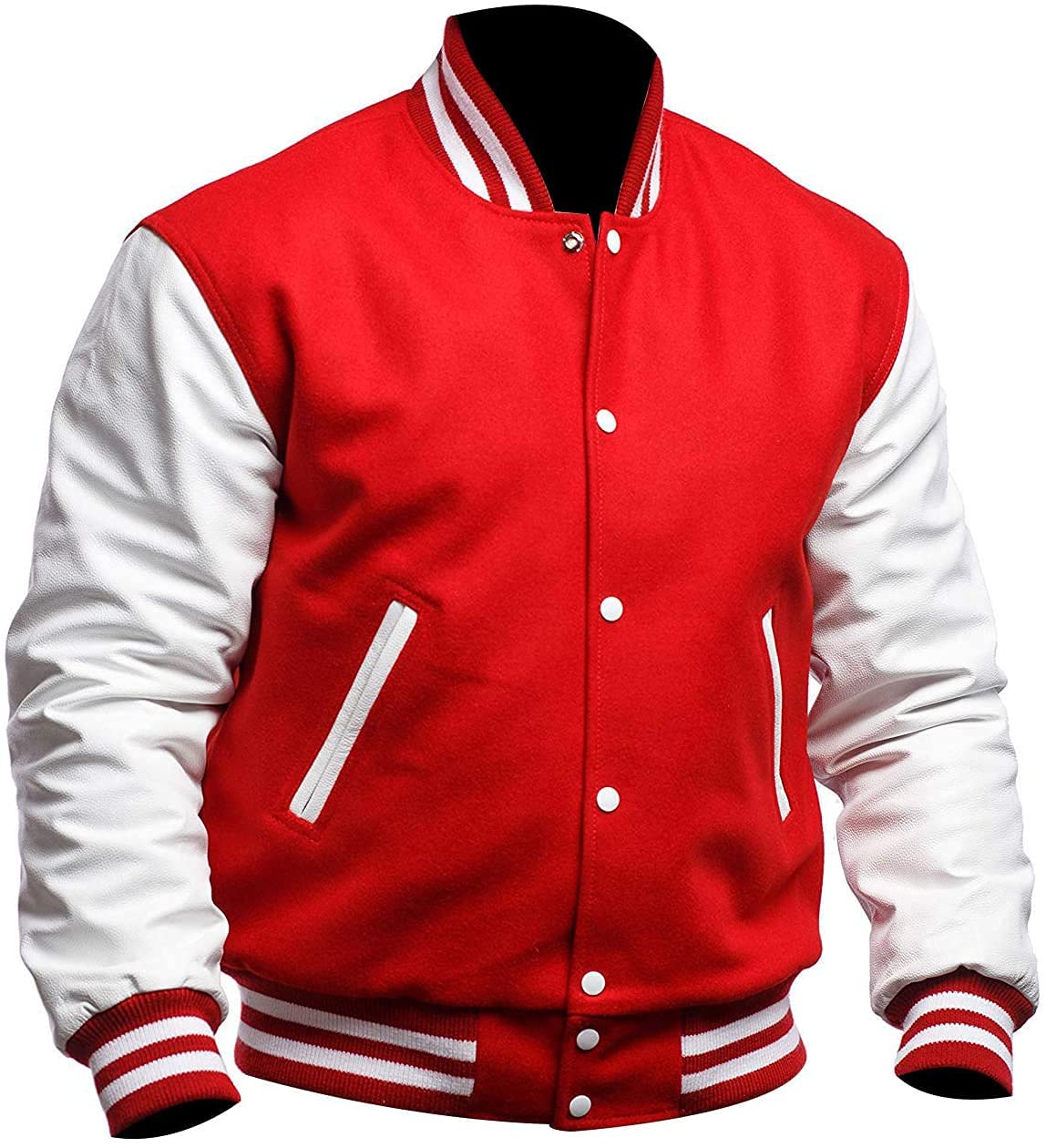 Varsity Blank Baseball Letterman Jacket - College & High School Bomber Jacket with Leather Sleeves & Wool Coat | Perfect for Sports Teams, School Spirit & Casual Wear
