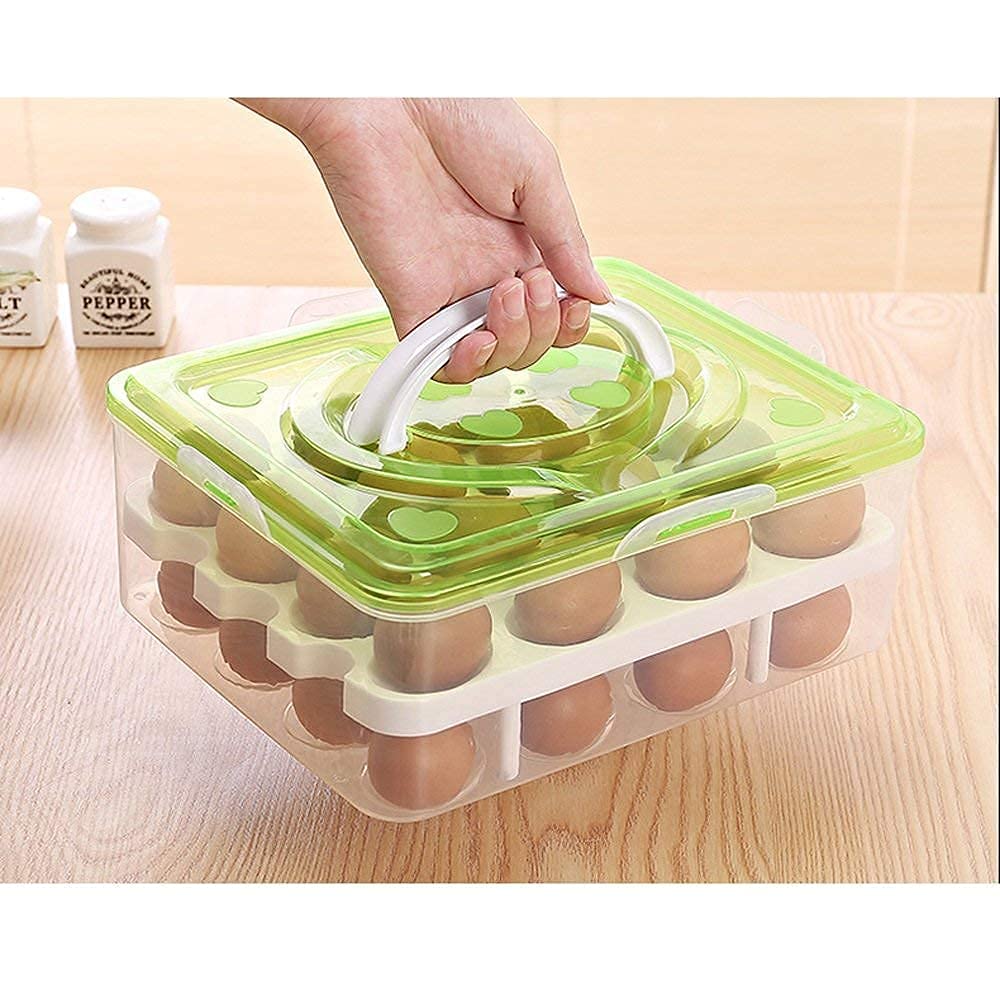 Portable Refrigerator Storage Box - 32 Egg Capacity with Lid, Airtight Plastic Food Container for Kitchen, Picnic & Camping
