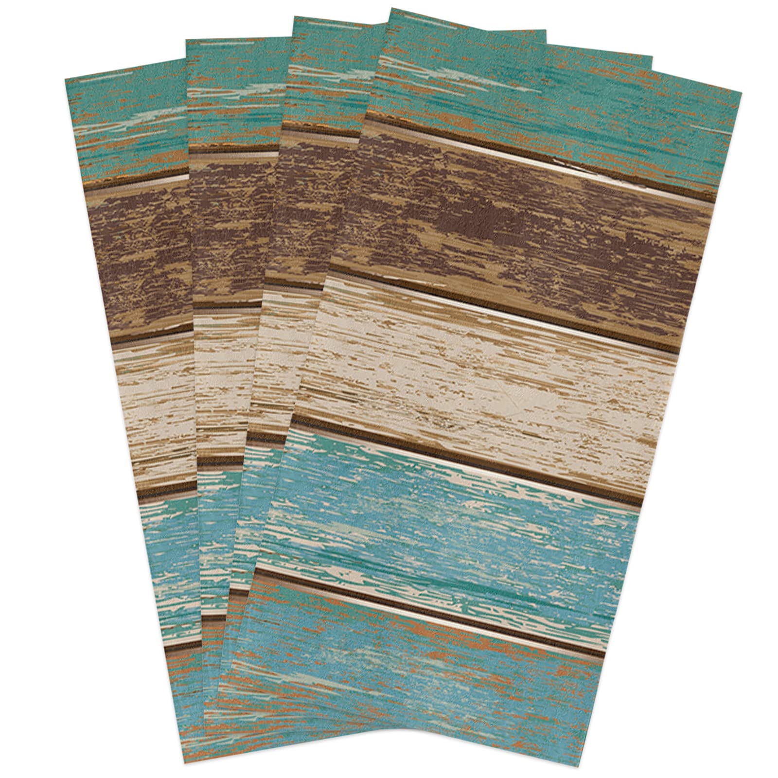 **Zadaling 4-Pack Cotton Kitchen Towels - Retro Rustic Barn Wood Design in Teal, Green & Brown - 16x28 Inches Soft Absorbent Dish Cloths, Tea Towels & Hand Towels - Perfect for Cooking, Cleaning & Decor**