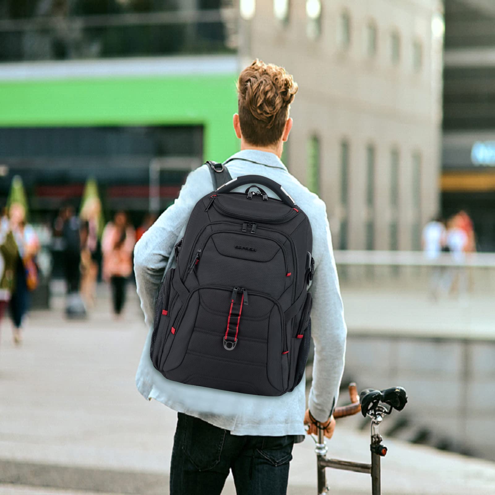 EMPSIGN 17.3 Inch Anti-Theft Laptop Backpack for Men & Women - 45L Business Travel Backpack with USB Charging Port, Water-Repellent Design - Perfect for Work, College, School & Daily Commute - Black