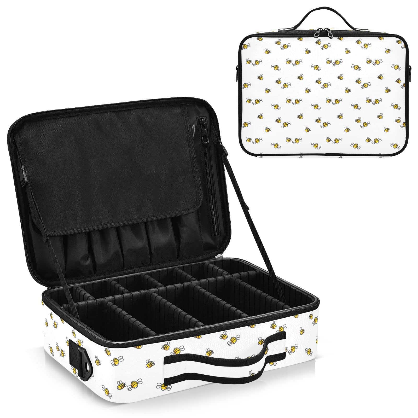 Moyyo Yellow Bees Travel Makeup Bag for Women - Professional Cosmetic Organizer Case, Portable Train Case for Makeup Artists - Perfect for Travel, Salon & Home Storage
