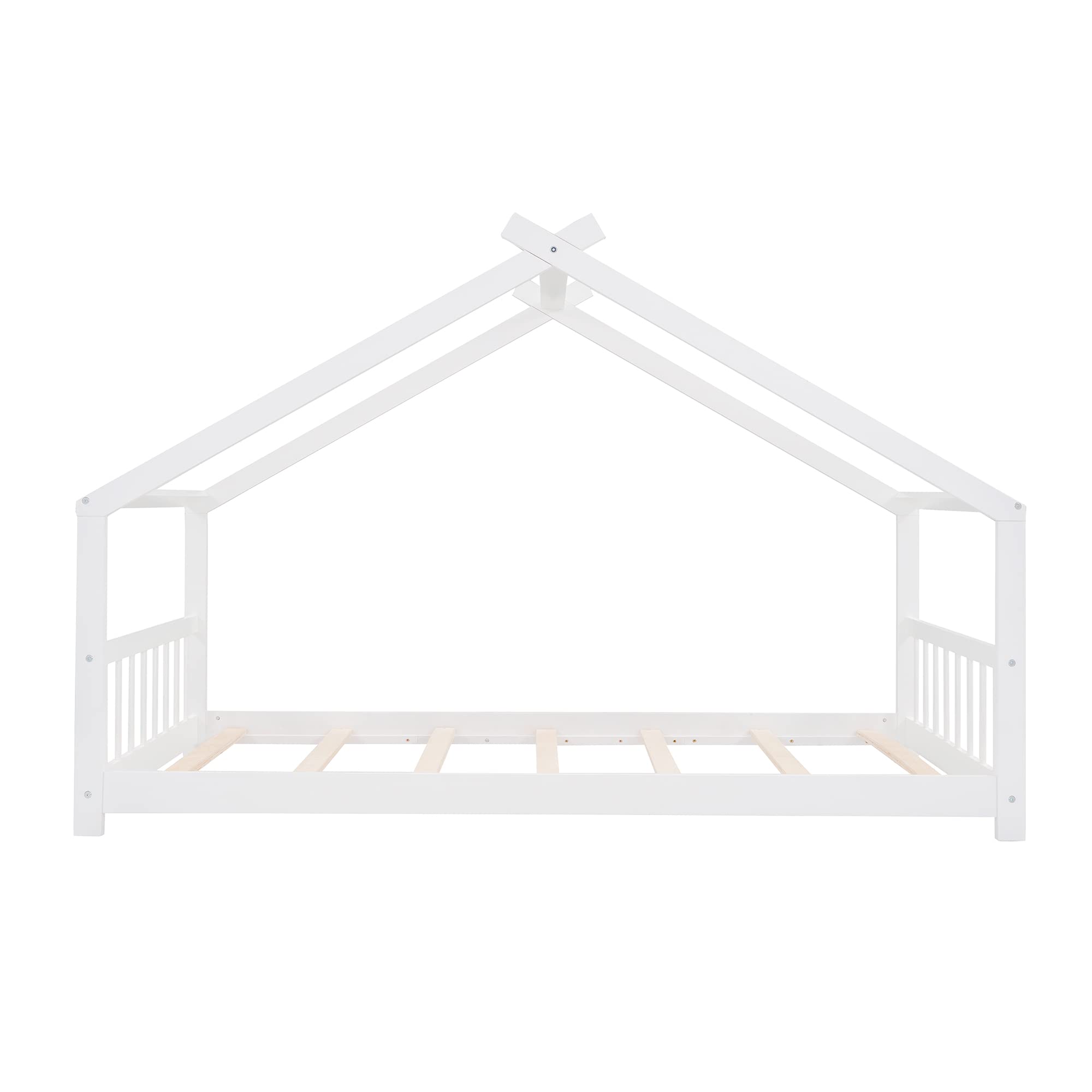 **Twin Size Wooden House Bed Frame for Kids with Headboard & Footrest - No Box Spring Needed, Slatted Support - Perfect for Boys & Girls Bedrooms (White, Twin Size)**    *Ideal for creating a cozy and playful sleep space in children's rooms, Montessori bedrooms, or themed nurseries.*