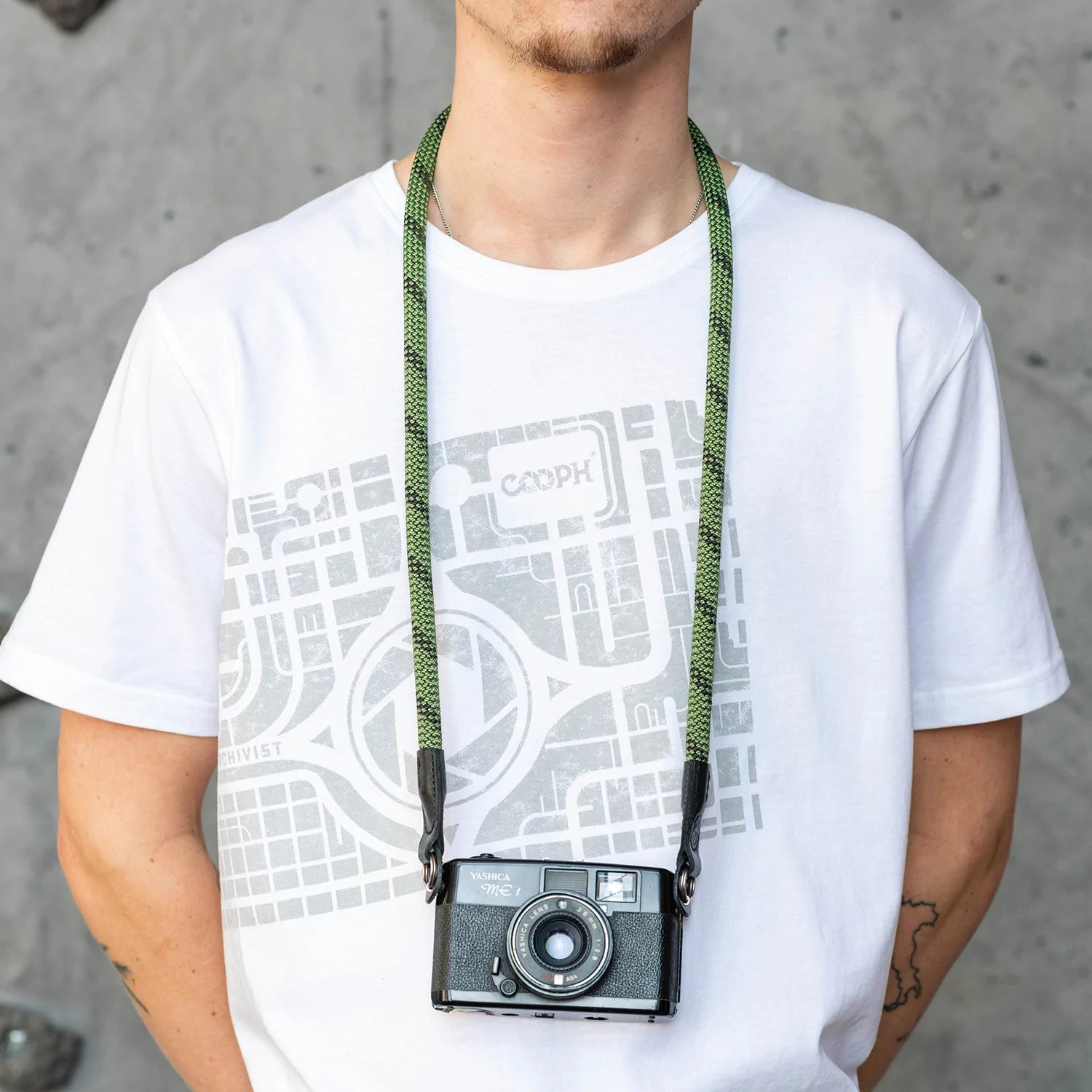 Cooph Rope Camera Strap with Split Ring - 45.3 Inch (115cm) Adjustable Neck Strap for DSLR & Mirrorless Cameras - Durable Duotone Green Design - Perfect for Travel, Hiking & Outdoor Photography