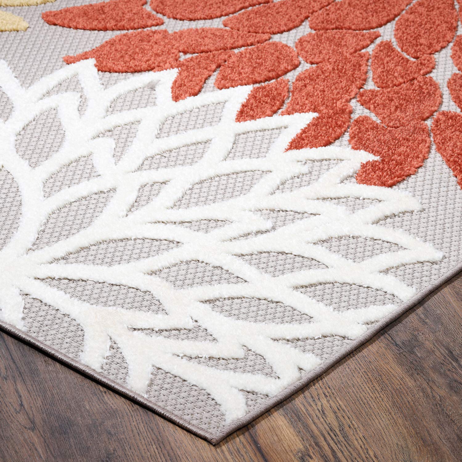 Eviva Nature 5x5 Feet Orange Cream Modern Abstract Area Rug - Soft Non-Slip Living Room Carpet for Bedroom, Dorm & Home Decor
