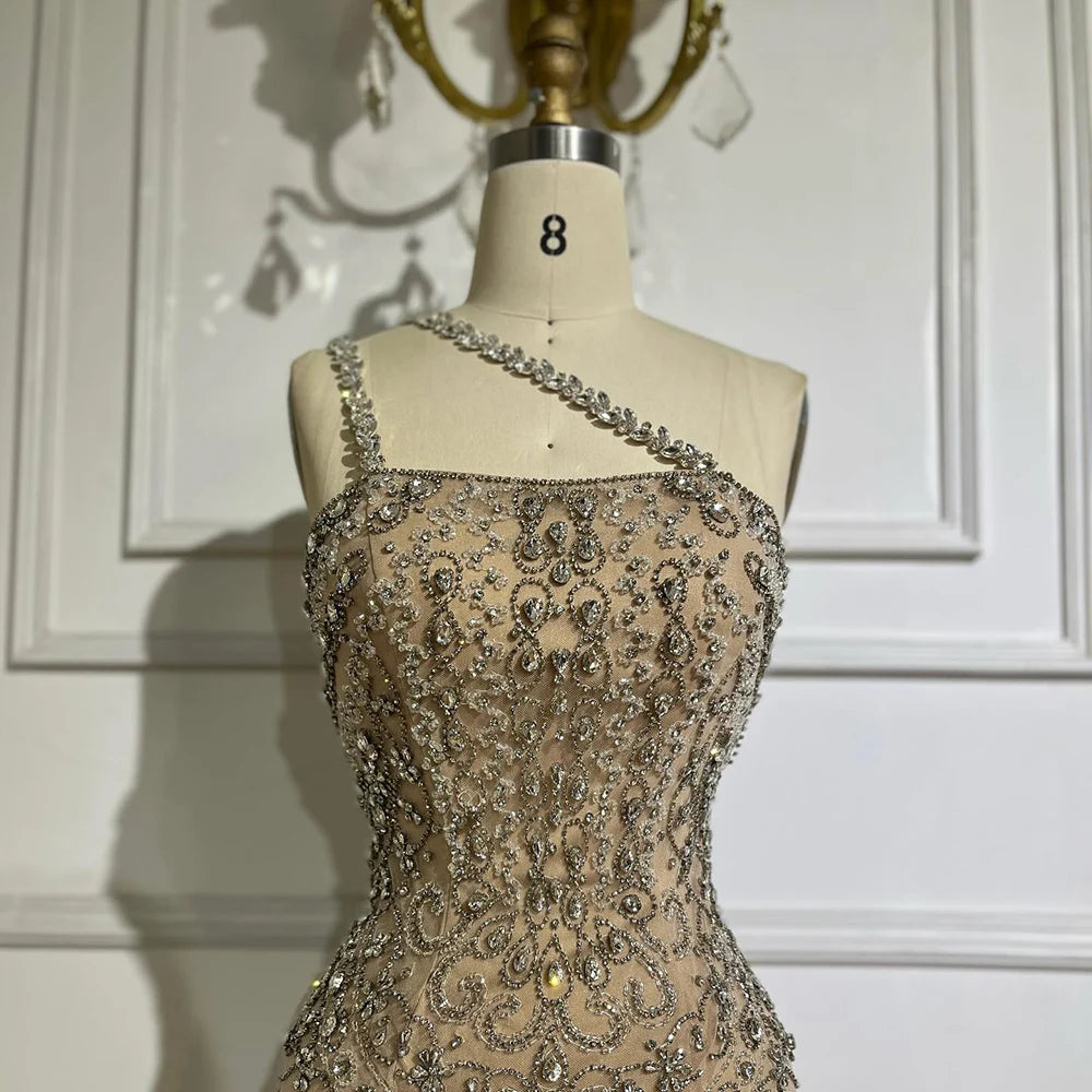 Elegant Nude One Shoulder Beaded Evening Dress - Luxury Dubai Style Formal Gown LA72791 for Prom, Wedding & Red Carpet Events